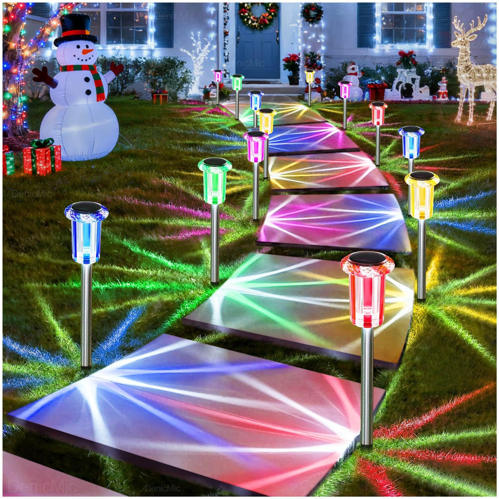 DenicMic Solar Lights Outdoor 10 Pack Waterproof 6000K Cold White LED Stainless Steel Stake Outside Lights for Yard Pathway Garden Driveway Walkway Landscape Path Lighting