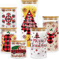 JarThenaAMCS 6Pcs Merry Christmas Glass Storage Jars with Airtight Lid Red Black Plaid Xmas Tree Snowman Reindeer Snowflake Canisters Sets for Home Kitchen Countertop