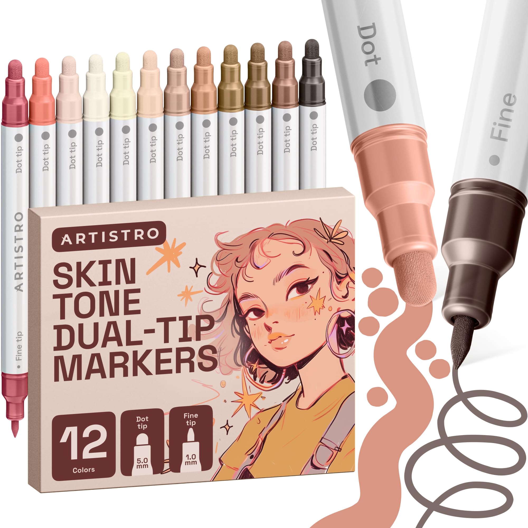 ARTISTRO 36 Dual Tip Pens, Dot & Fine Tips Paint Markers – Paint Pens Set for Fabric, Rock, Glass, Wood, Coloring Books – Arts & Crafts Gift – Classroom Must Haves & School Supplies