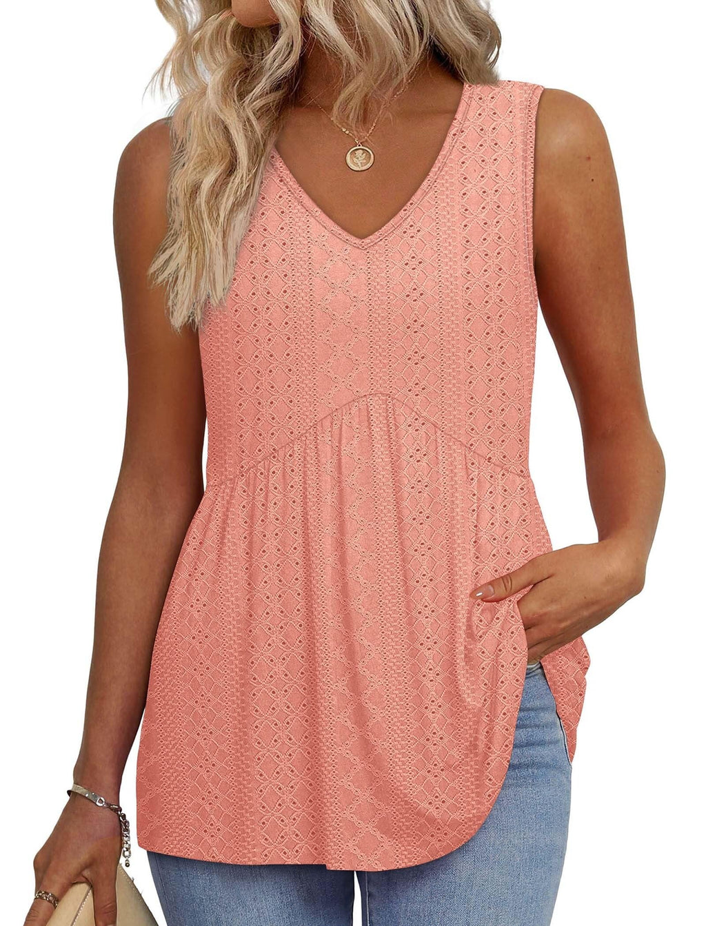 OFEEFAN Womens Tank Tops 2025 Flowy Peplum Tops for Women Dressy Sleeveless V Neck Babydoll Tank Tops