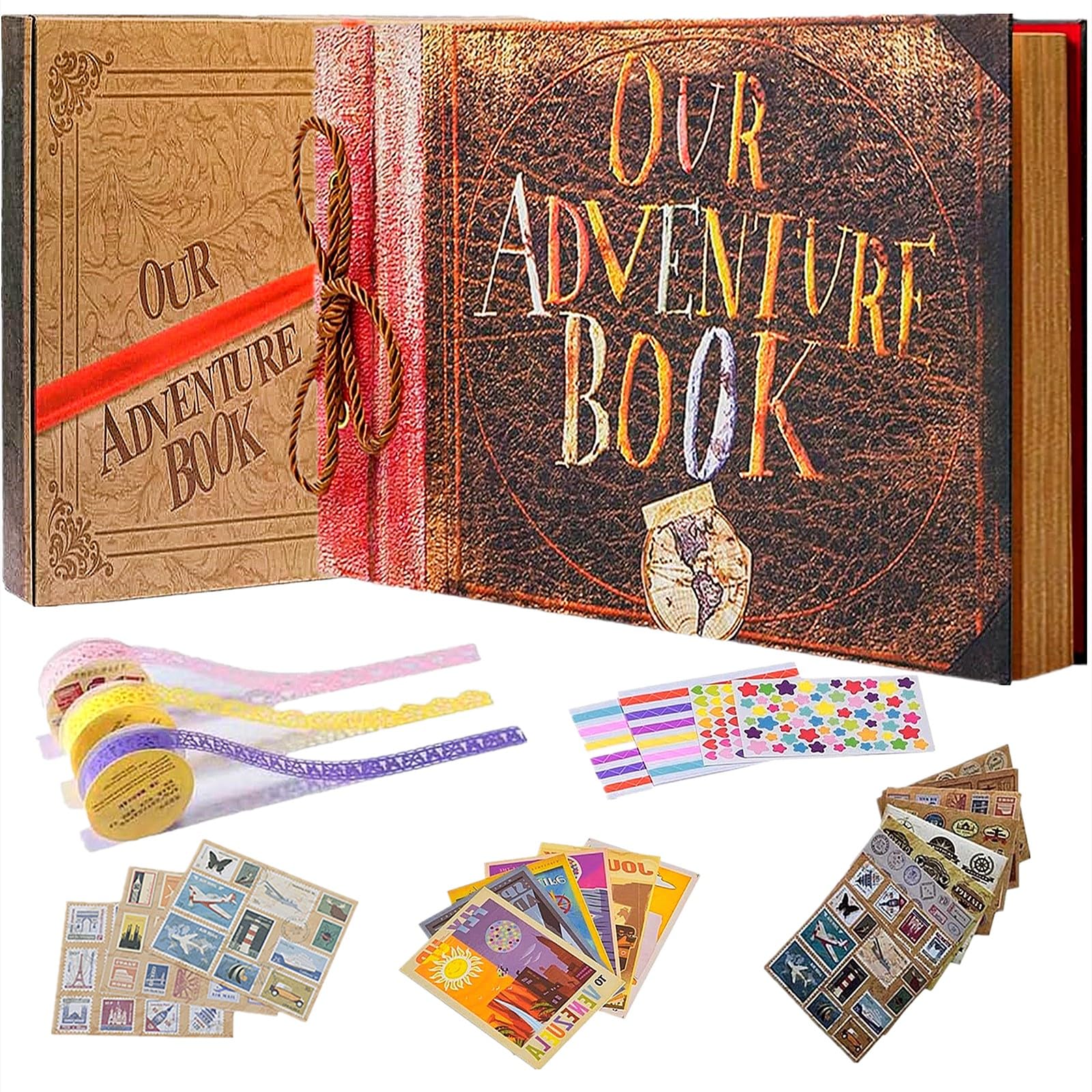 Our Adventure Book Retro Vintage, DIY Scrapbook Photo Album Travel Diary, Multipurpose Guestbook Memory Journal, Ideal Gift for Wedding Anniversary Travel Baby Friends Souvenir Keepsake