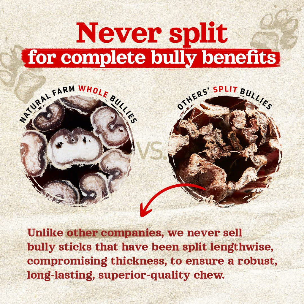 Natural Farm Bully Sticks (6 Inch, 15 Count), Single Ingredient: 100% Beef Chews, Grass-Fed, Non-GMO, Grain-Free, Fully Digestible Treats for Puppies, Small or Senior Dog