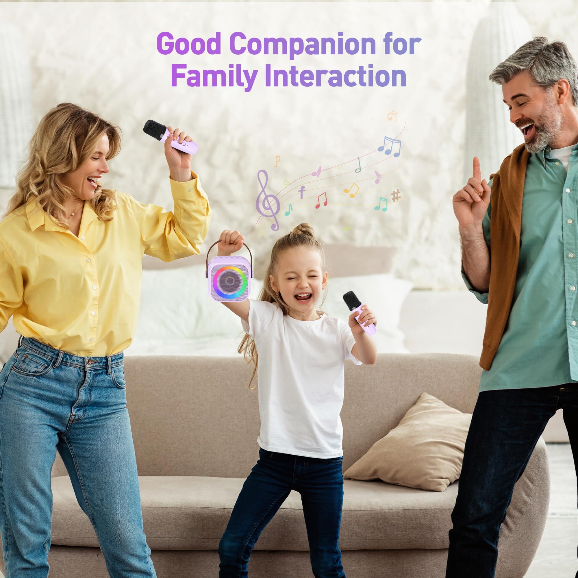 Mini Karaoke Machine, Portable Bluetooth Karaoke Speaker with 2 Wireless Microphones and Party Lights for Kids and Adults, Birthday Gifts for Girls Boys Family Home Party