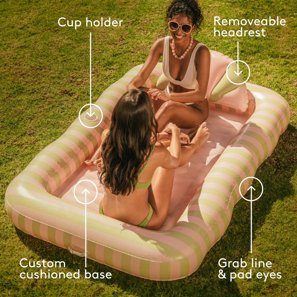 FUNBOY Tanning Pool Lounger Float, XL 72'' x 48'' Pool Float with Custom Pillow and Large Cup Holder, Perfect for Pool or Backyard.