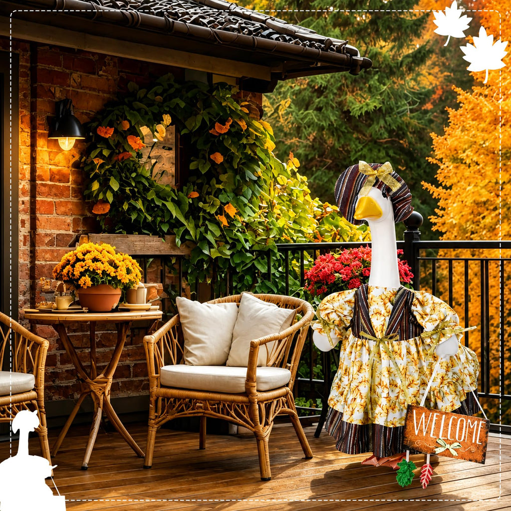 Suzile Fall Maple Porch Goose Outfit Autumn Goose Clothes for 23 Inch Cement or Plastic Geese Costume for Yard Lawn Outdoor Garden Patio Concrete Duck Statue Dress Thanksgiving Party Holiday Decor