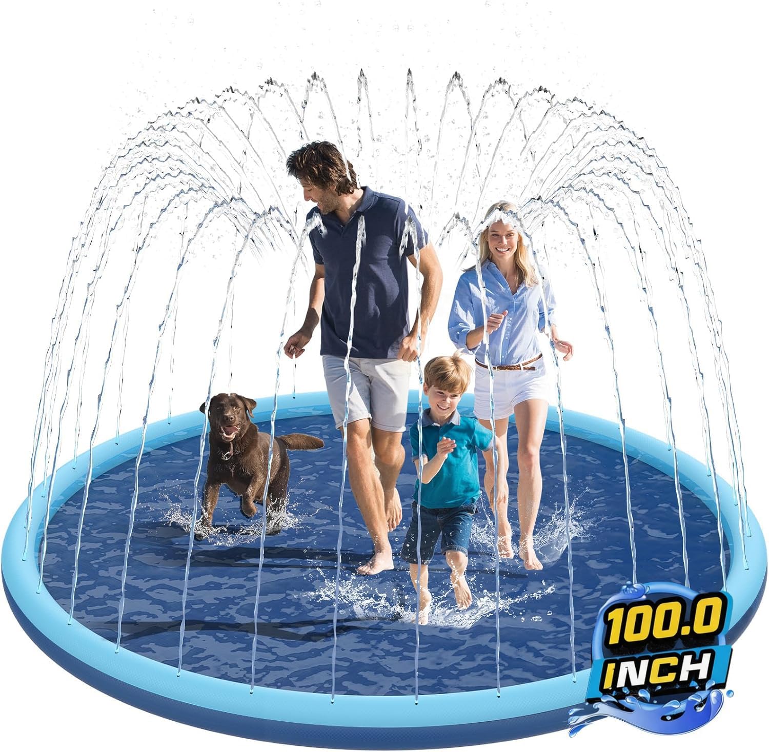 Non-Slip Splash Pad for Kids and Dog, 80" Extra Large Baby Play Mat, Dog Pool Toys, Thicken Sprinkler Pool Summer Outdoor Water Toys for Ages 3-12 Boys Girls, Parent-Kids &Games Fun Backyard (Blue)