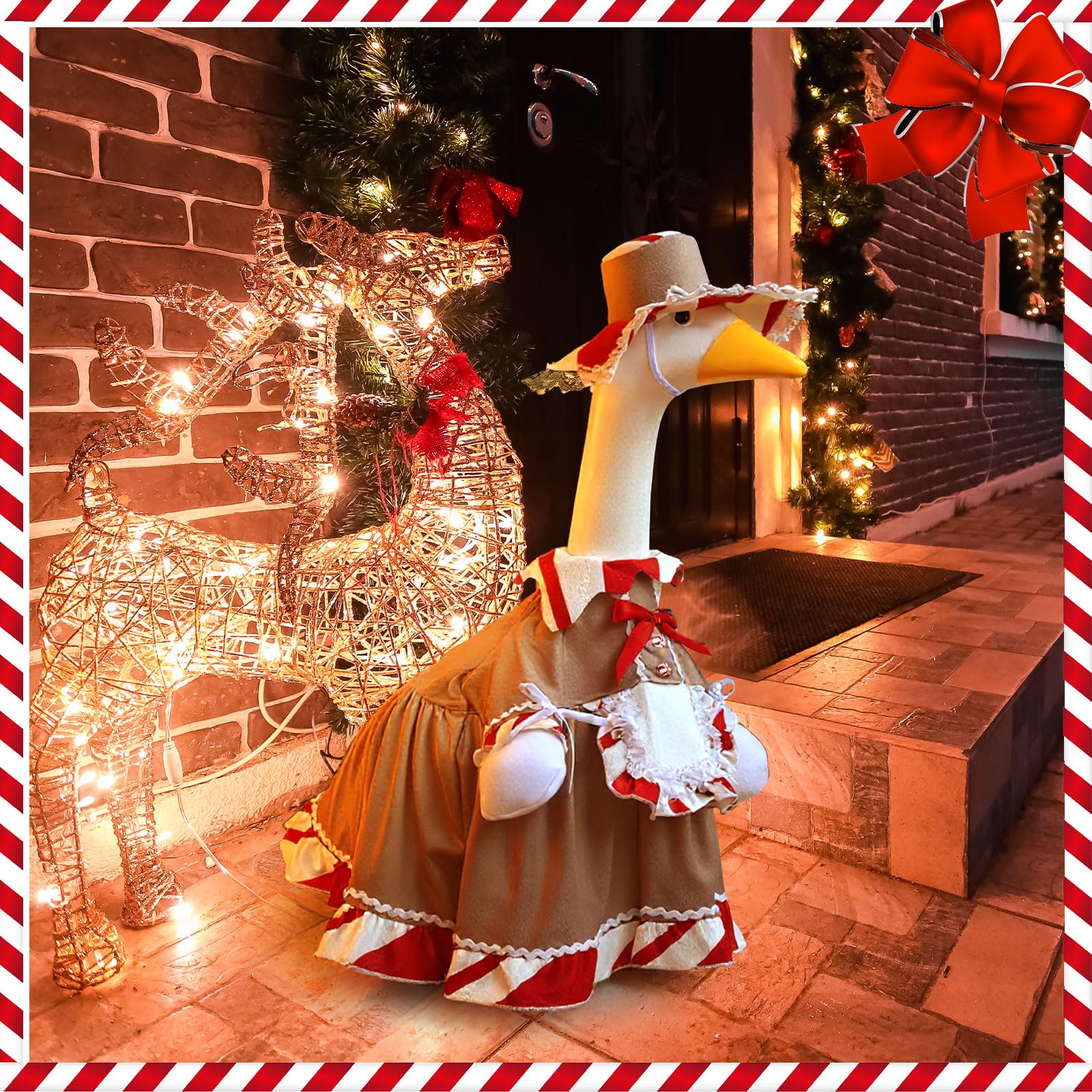 Suzile Fall Maple Porch Goose Outfit Autumn Goose Clothes for 23 Inch Cement or Plastic Geese Costume for Yard Lawn Outdoor Garden Patio Concrete Duck Statue Dress Thanksgiving Party Holiday Decor