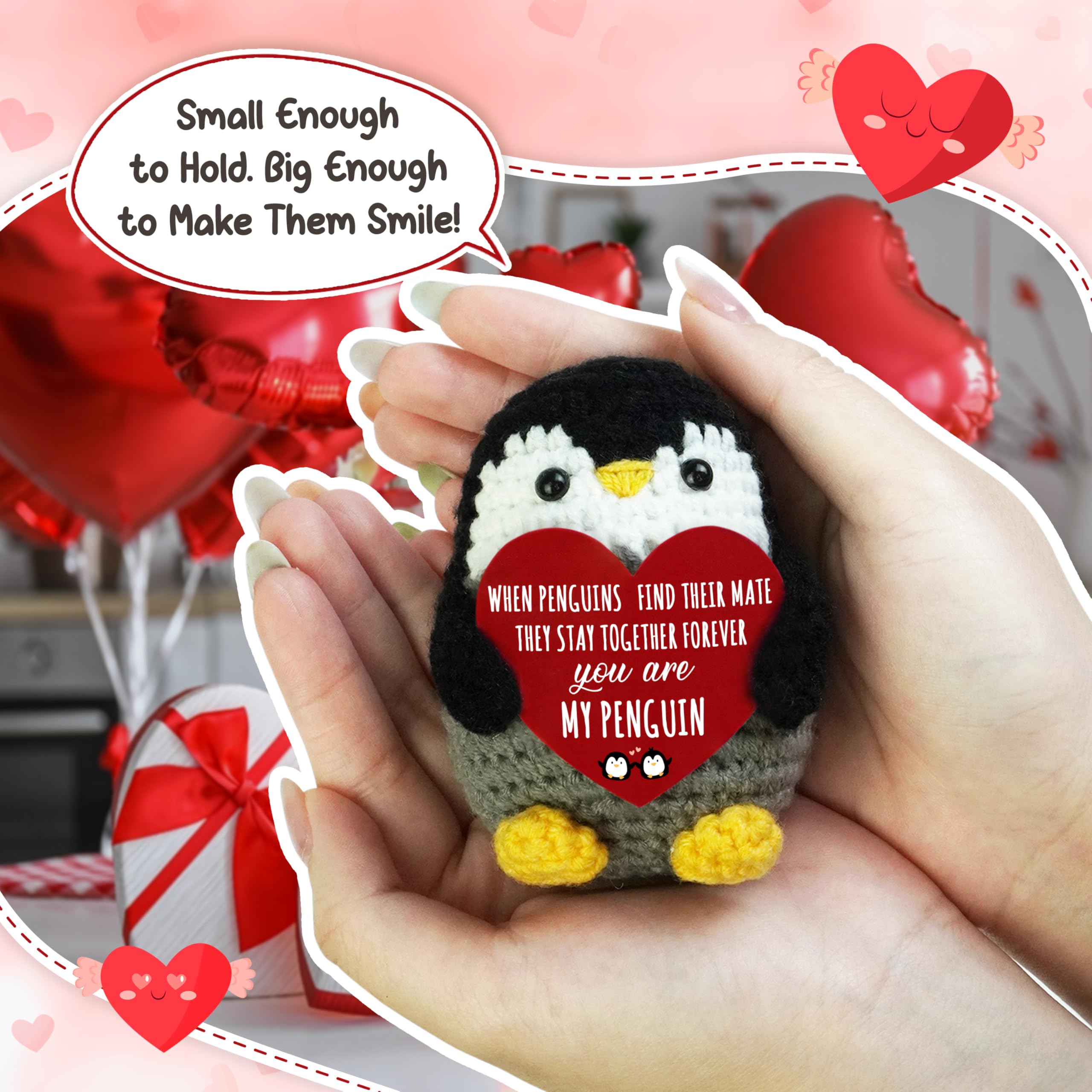 OASSIE Anniversary Couple Gifts for Women Men - Positive Penguin Couple Crochet with Card - Mothers Day Birthday Anniversary Wedding Gifts for Wife Husband Him Her Couples Boyfriend Girlfriend