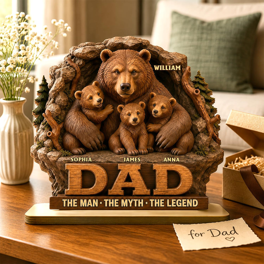 Personalized Fist Bump Dad and Kids Name Wooden Plaque, Custom Fathers Day Plaque for Dad Grandpa, Customized Sign Decorations for Daddy, Grandpa, Heartfelt Father's Day Birthday Gifts for Husband