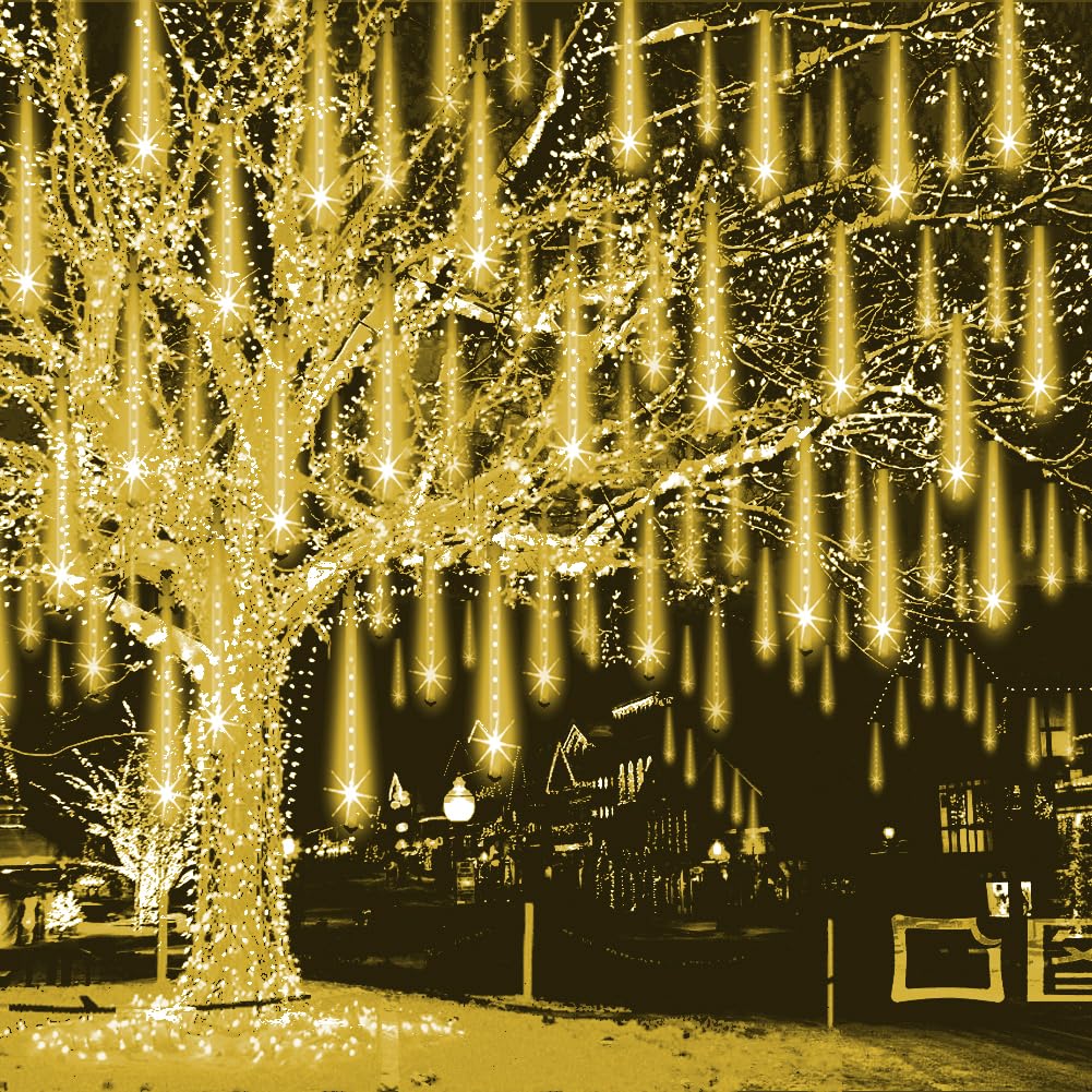 Weepong Halloween Lights Outdoor, Meteor Shower Christmas Lights for Halloween Decorations, 8 Tube 192 LED Snow Falling Rain Icicle String Light for Xmas Christmas Decor Tree Party, UL Plug Green