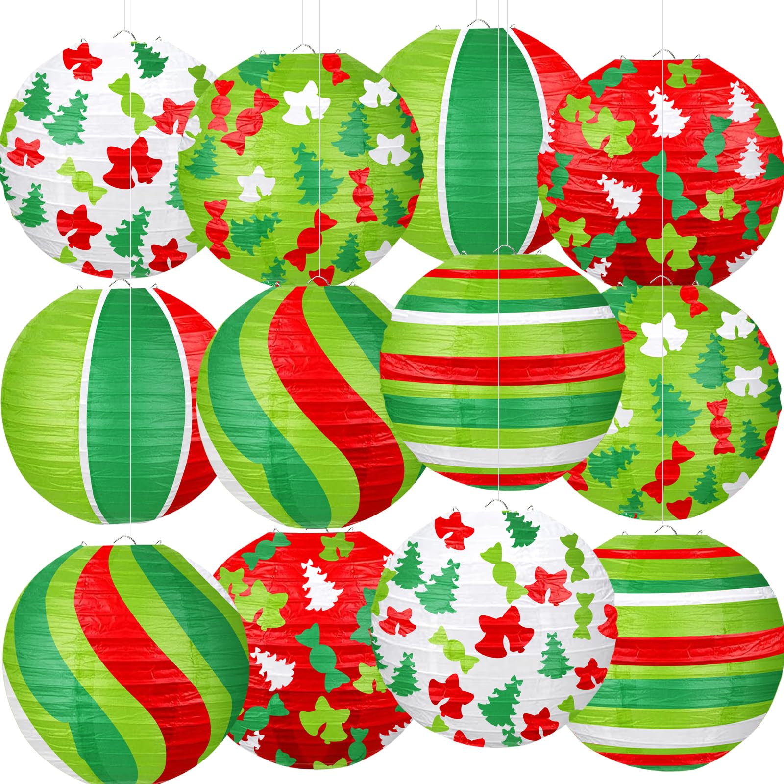 12 PCS Lucky Green Paper Lanterns, 8" Hanging Clover Decorations for Garden Party, Casino Night, The Lucky One Baby Shower, Irish Wedding & Spring Events, St. Patrick's Day