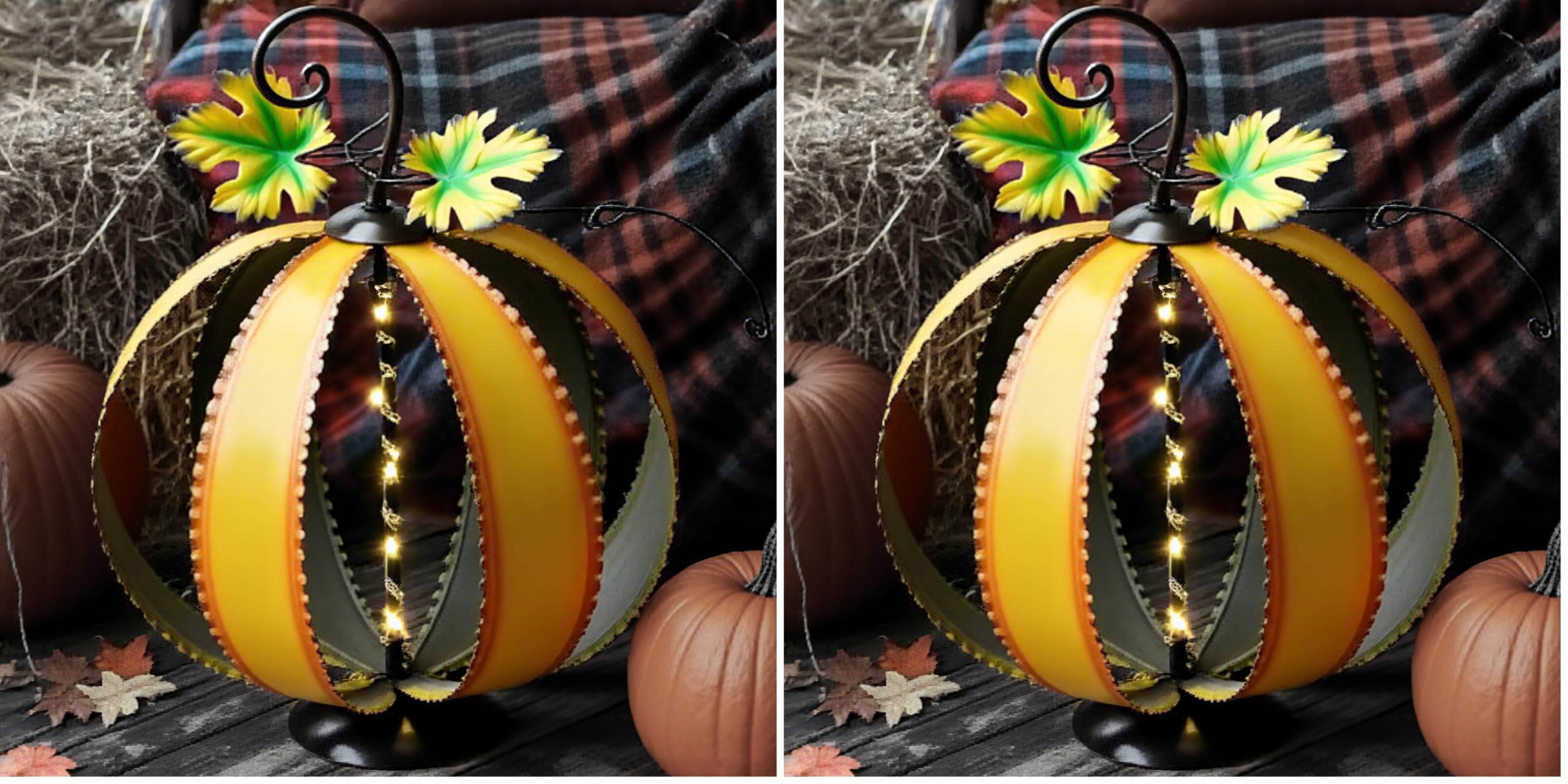 TERESA'S COLLECTIONS Fall Decor, Pumpkin Decor, Large Orange Pumpkin Decor with Light, 15.4", Metal Outdoor Fall Decor, Pumpkin Gifts, Fall Gifts, Thanksgiving Gifts, Indoor/Outdoor