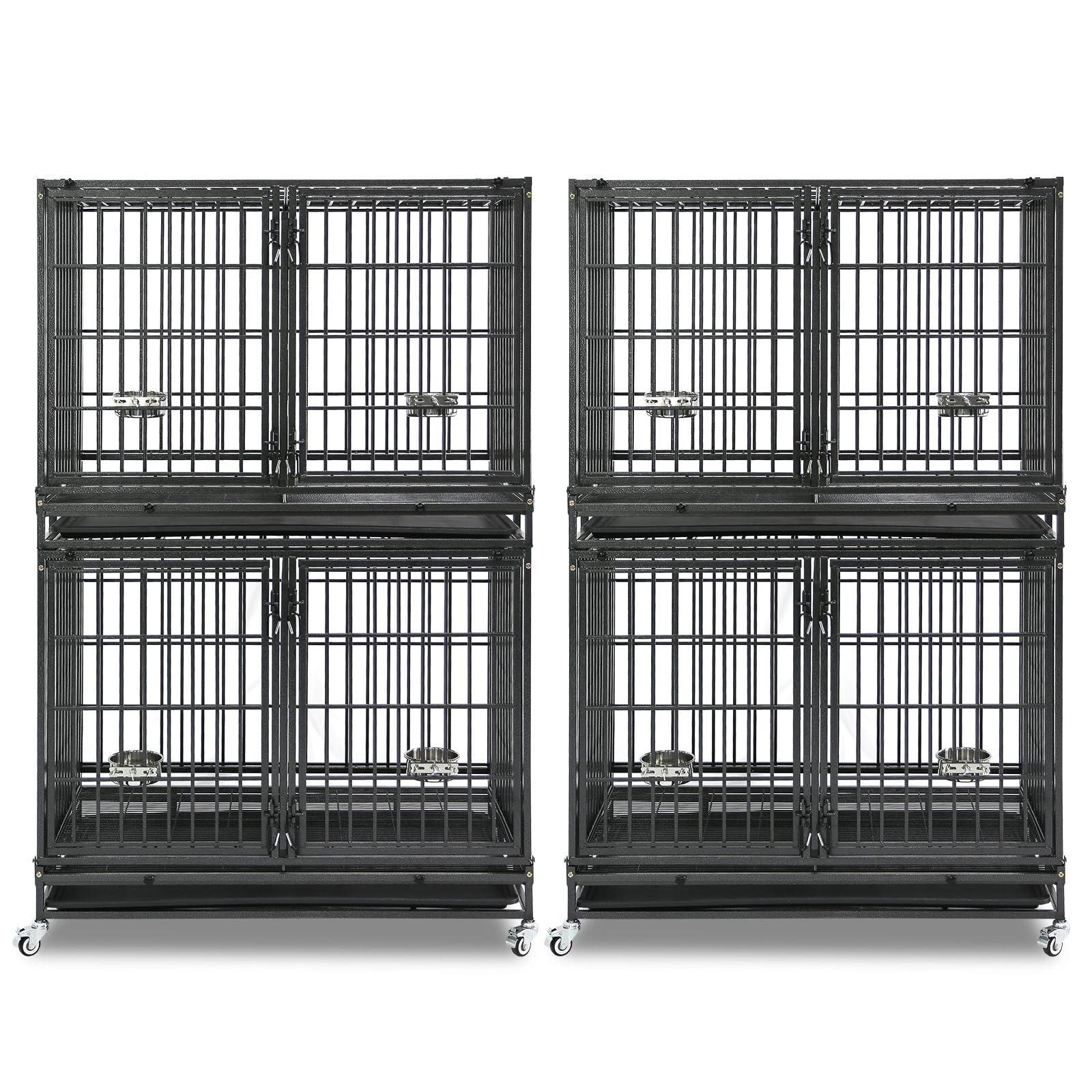 Homey Pet 37 Inch Heavy Duty Dog Crate for Medium Dogs, Stackable Dog Cage with Four Lockable Wheels, Removable Tray & Grid, Open Top, Escape Proof Dog Kennel Indoor
