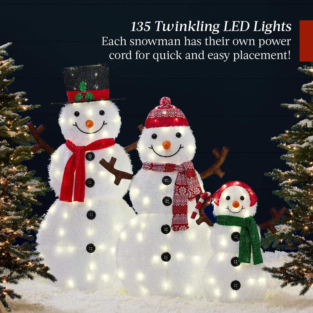 Best Choice Products 4ft 4-Piece 2D Lighted Christmas Snowman Family Set, Large Outdoor Yard Decor Holiday Decoration w/ 160 Twinkling LED Lights