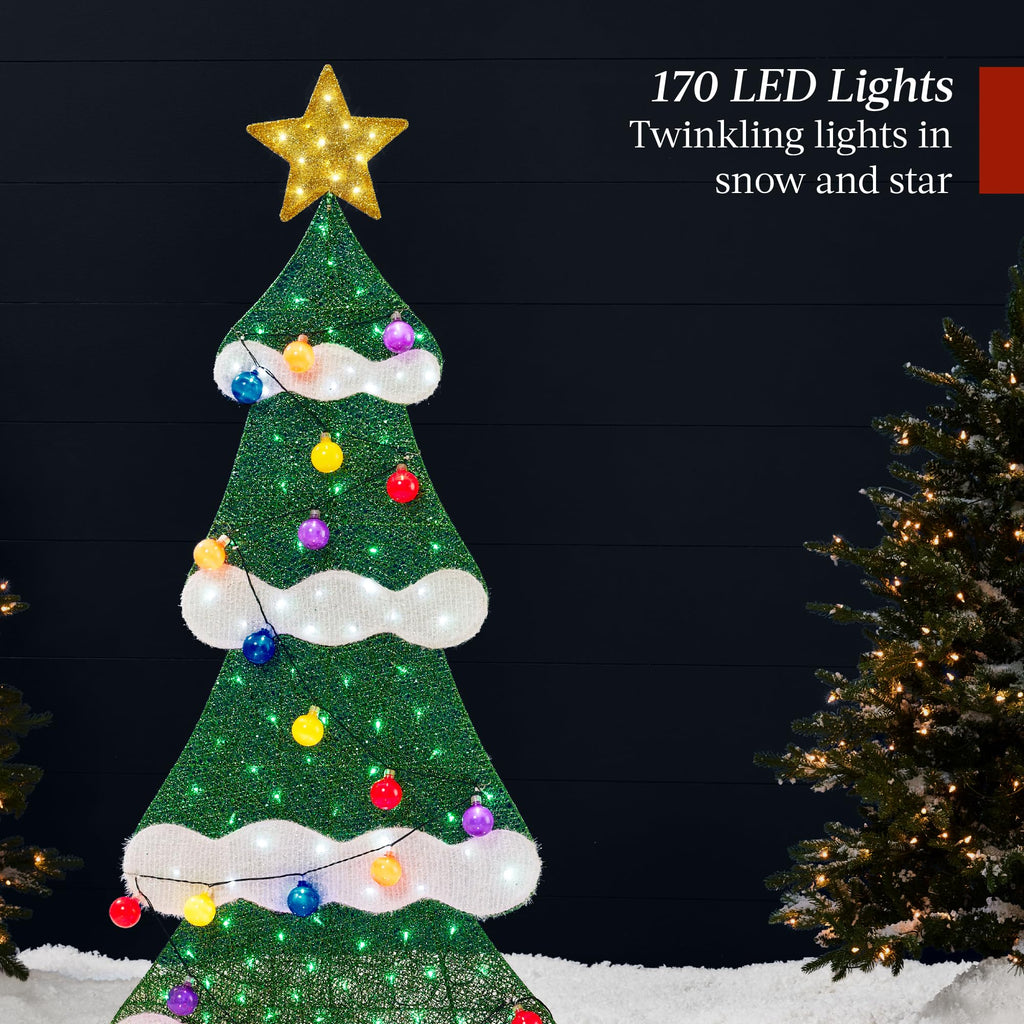 Best Choice Products 6ft Lighted 2D Christmas Tree Outdoor Décor, Large Holiday Yard Decoration w/ 170 Twinkling LED Lights, Storage Bag - Red