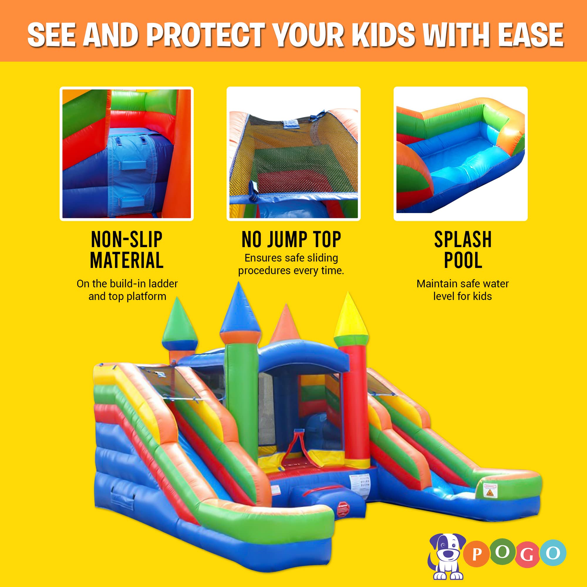 Crossover Tropical Double Water Slide Bounce House Combo, 16.5 x 15 x 11 Foot, PVC Vinyl Inflatable Bouncy House for Kids, Wet or Dry Slides, with Stakes, Storage Bag and 1 HP Blower