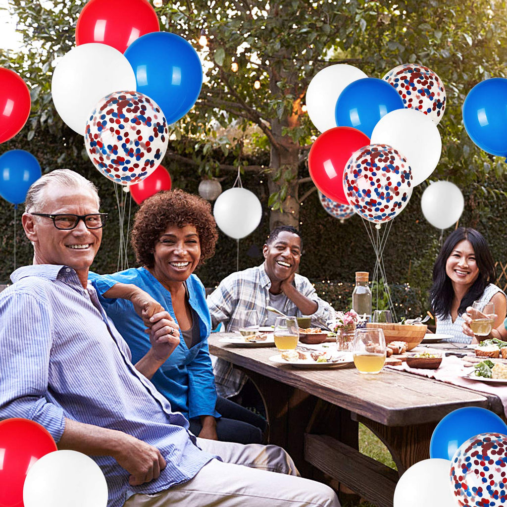 JOYYPOP 80 PCS Red White and Blue Balloons 12 Inch Patriotic Balloons with Confetti Balloons for 4th of July Decorations Independence Day 250 Anniversary Birthday Party Supplies