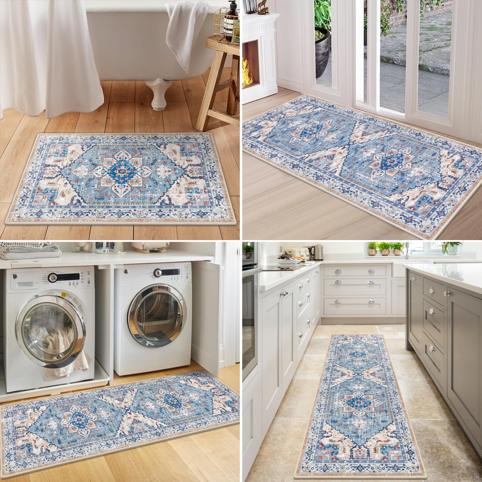 Yamaziot Christmas Kitchen Rugs Sets of 3, Non Slip Kitchen Mats for Floor with Rubber Backing, Holiday Christmas Snowflake Runner Rug Decor Home Decorations for Kitchen, Laundry Room, Hallway
