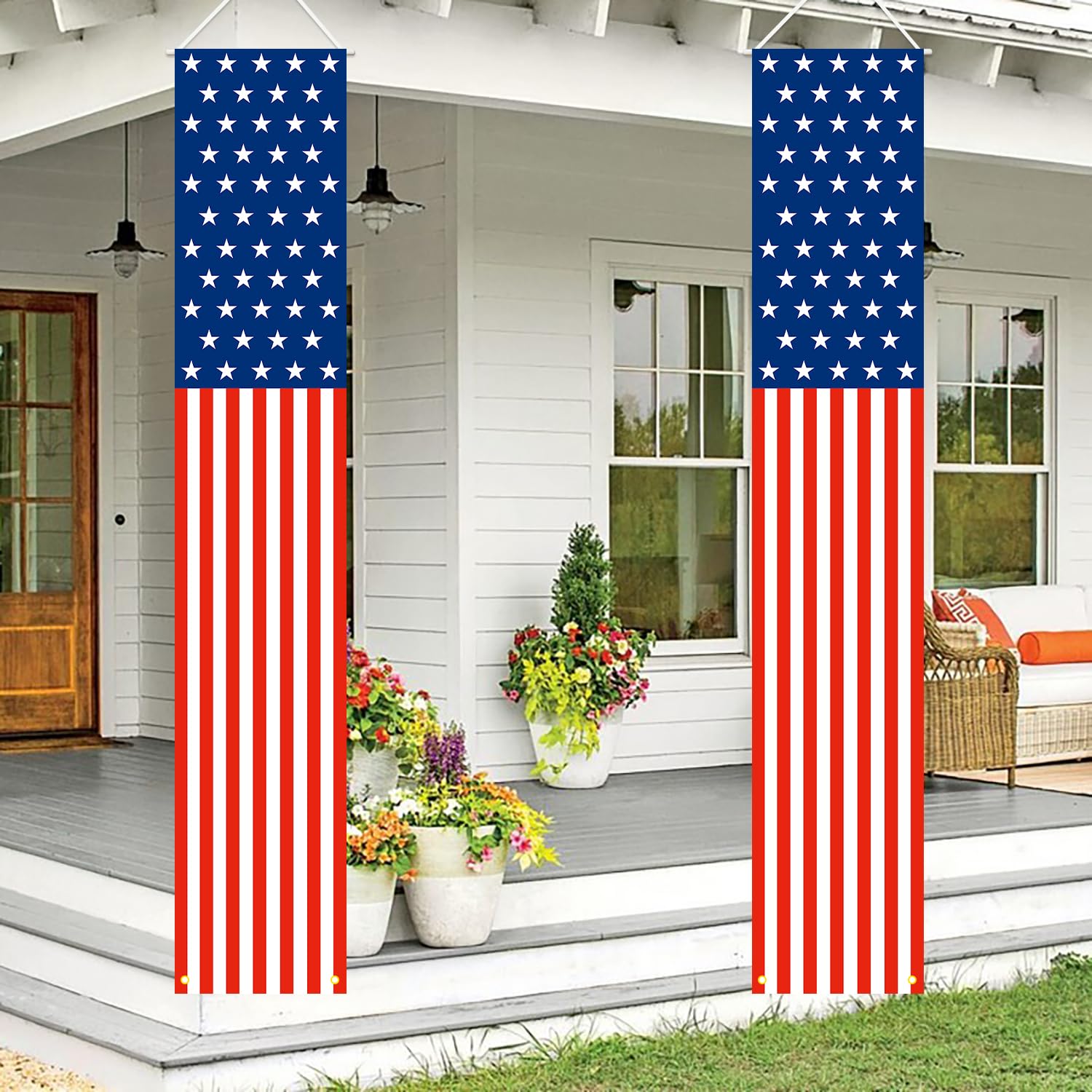 4th of July Decorations Patriotic Decorations Red White and Blue Banner Outdoor Hanging American Flag Porch Decor for Fourth of July Veterans Labor Memorial Presidents Flag Election Day