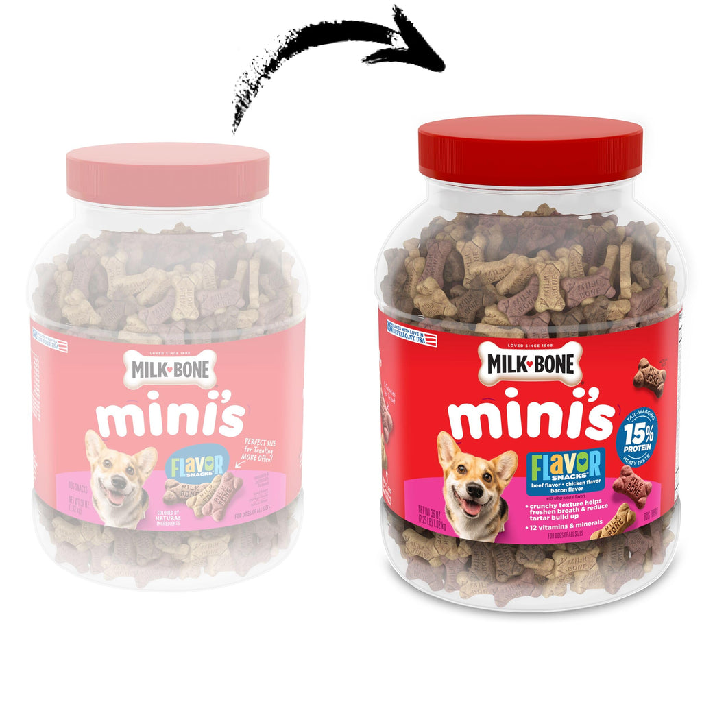 Milk-Bone Flavor Snacks Mini’s Dog Biscuits, Flavored Crunchy Dog Treats, 36 Oz. Canister