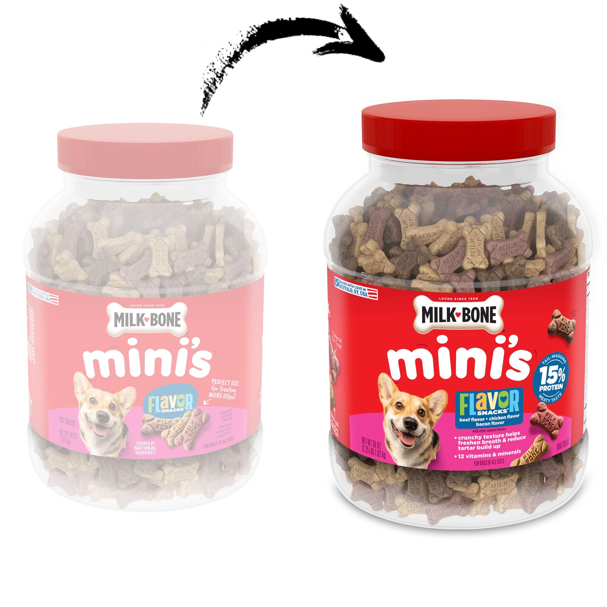 Milk-Bone Flavor Snacks Mini’s Dog Biscuits, Flavored Crunchy Dog Treats, 36 Oz. Canister