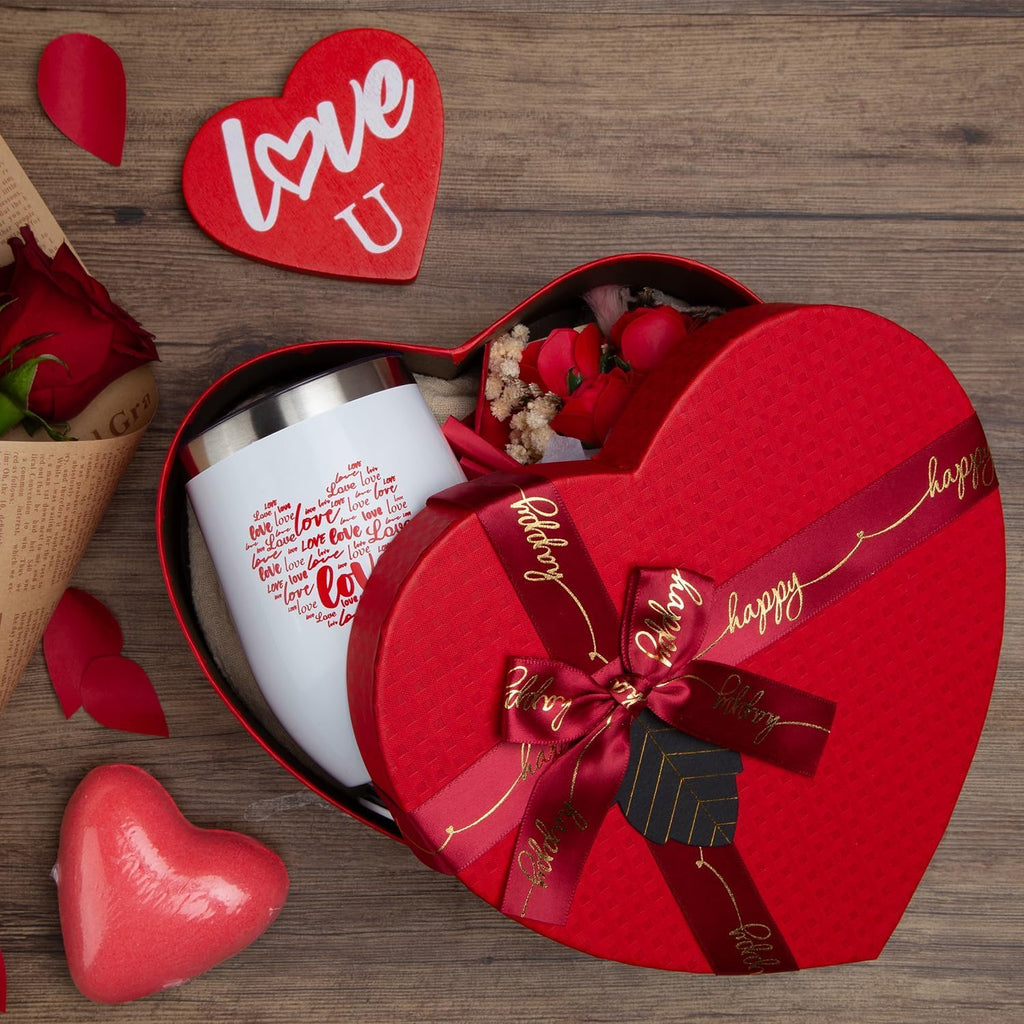 Mothers Day Gifts Mom Gifts Birthday Gifts Box for Girlfriend Wife Lover Valentine's Day Gifts for Women Heart-shaped Red Rose Love Gift Basket Love You Present Wedding & Engagement Anniversary Roman