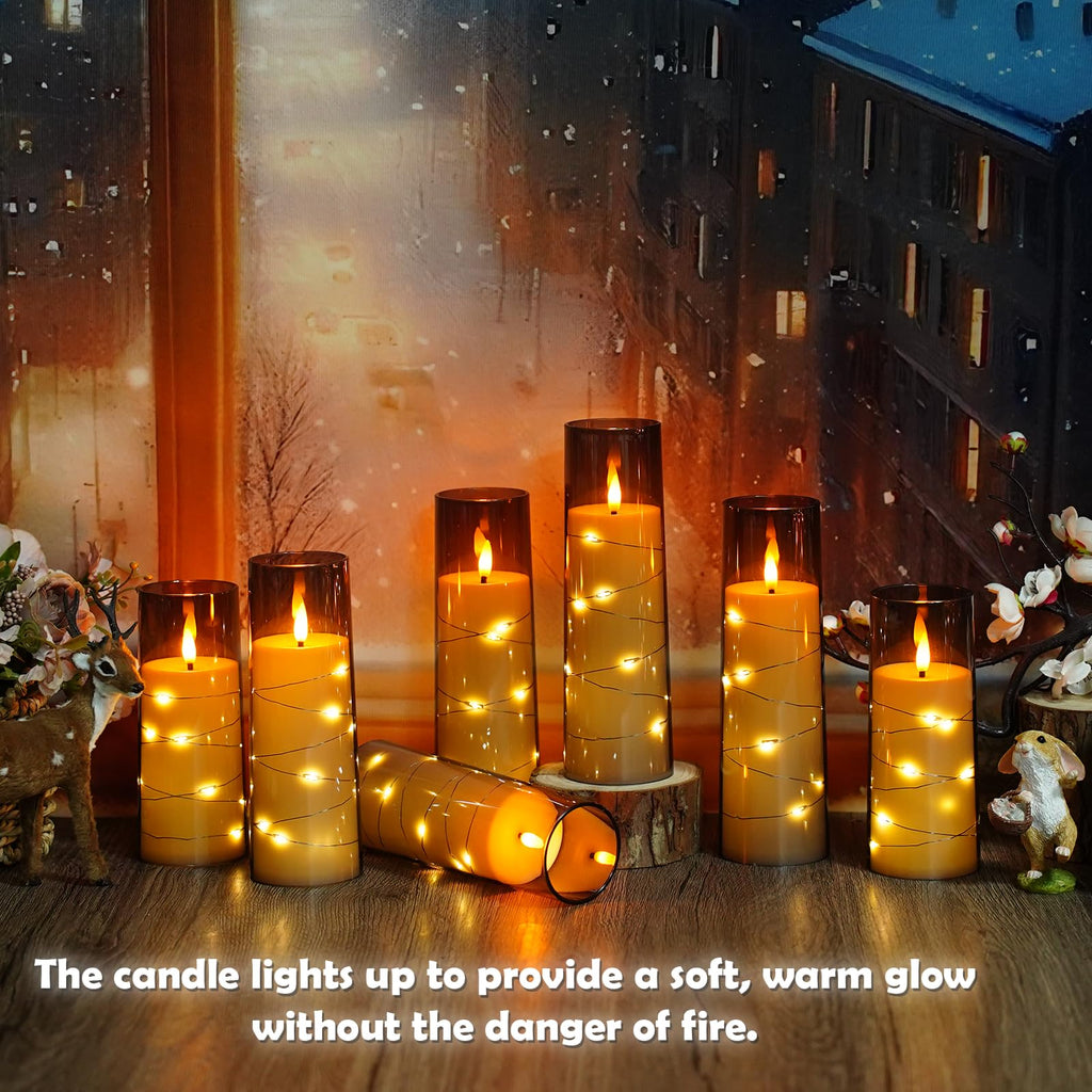 kakoya Flameless LED Candles with Timer 5 Pc Flickering Flameless Candles for Romantic Ambiance and Home Decoration Stable Acrylic Shell,with Embedded Star String，Battery Operated Candles（Red）