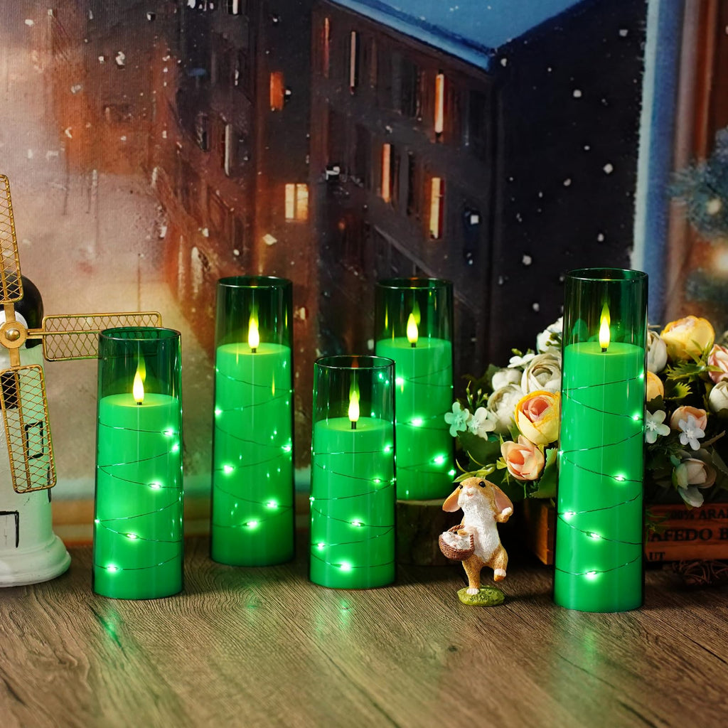 kakoya Flameless LED Candles with Timer 5 Pc Flickering Flameless Candles for Romantic Ambiance and Home Decoration Stable Acrylic Shell,with Embedded Star String，Battery Operated Candles（Red）