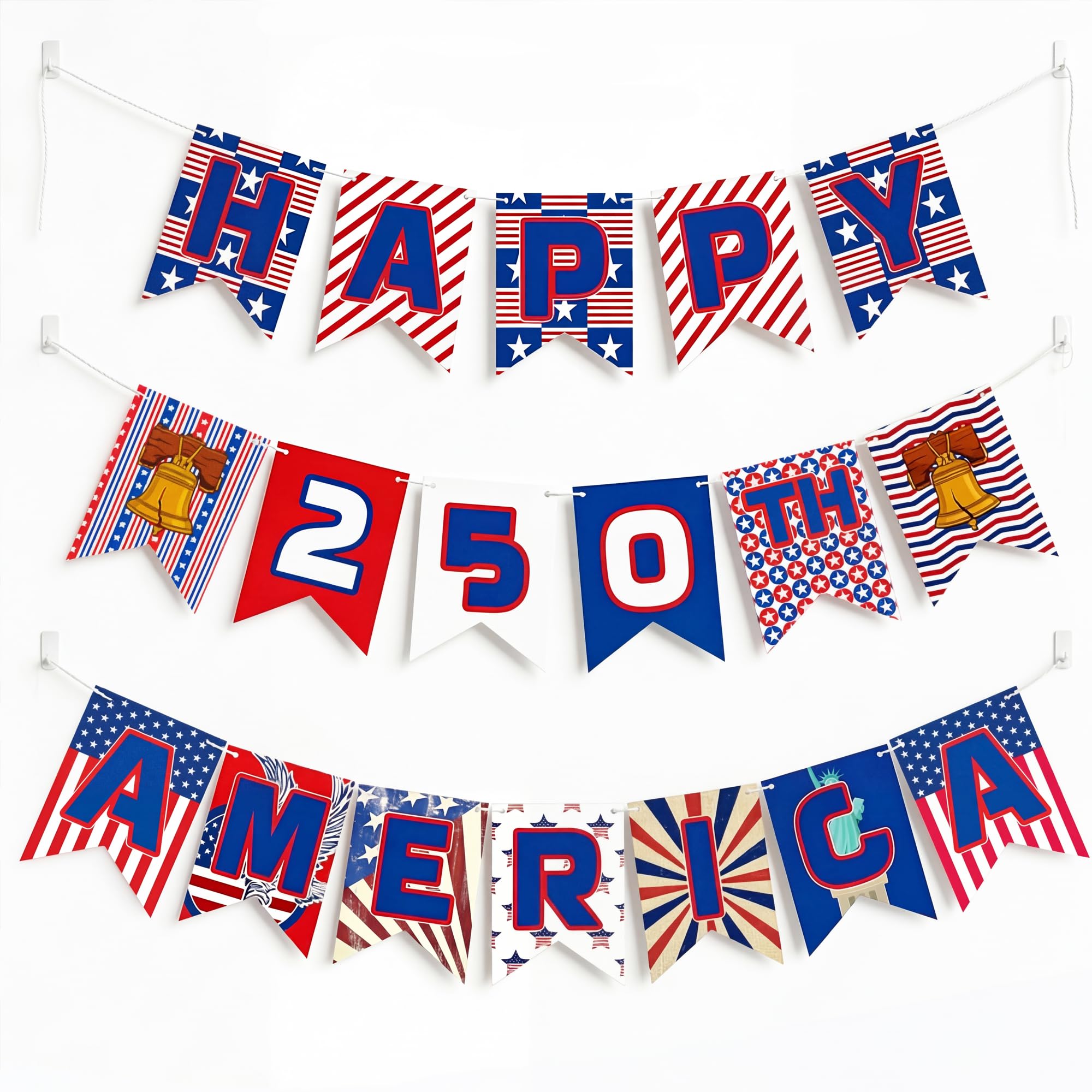 4th of July Decorations - Patriotic Star Garland | Red White Blue Streamers Banner - Fourth of July Decorations for Memorial Day ,250 Anniversary USA Merchandise Accessories Party Favors for Outdoor Indoor Home,4 Pack