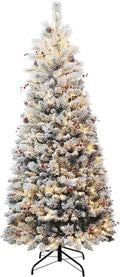 Haute Decor 6.5 Foot Pre-lit Newbury Flocked Easy Stow, Pop-Up, Pull-Up Artificial Fir Christmas Tree with 300 Warm White LED Lights and Included Storage Bag
