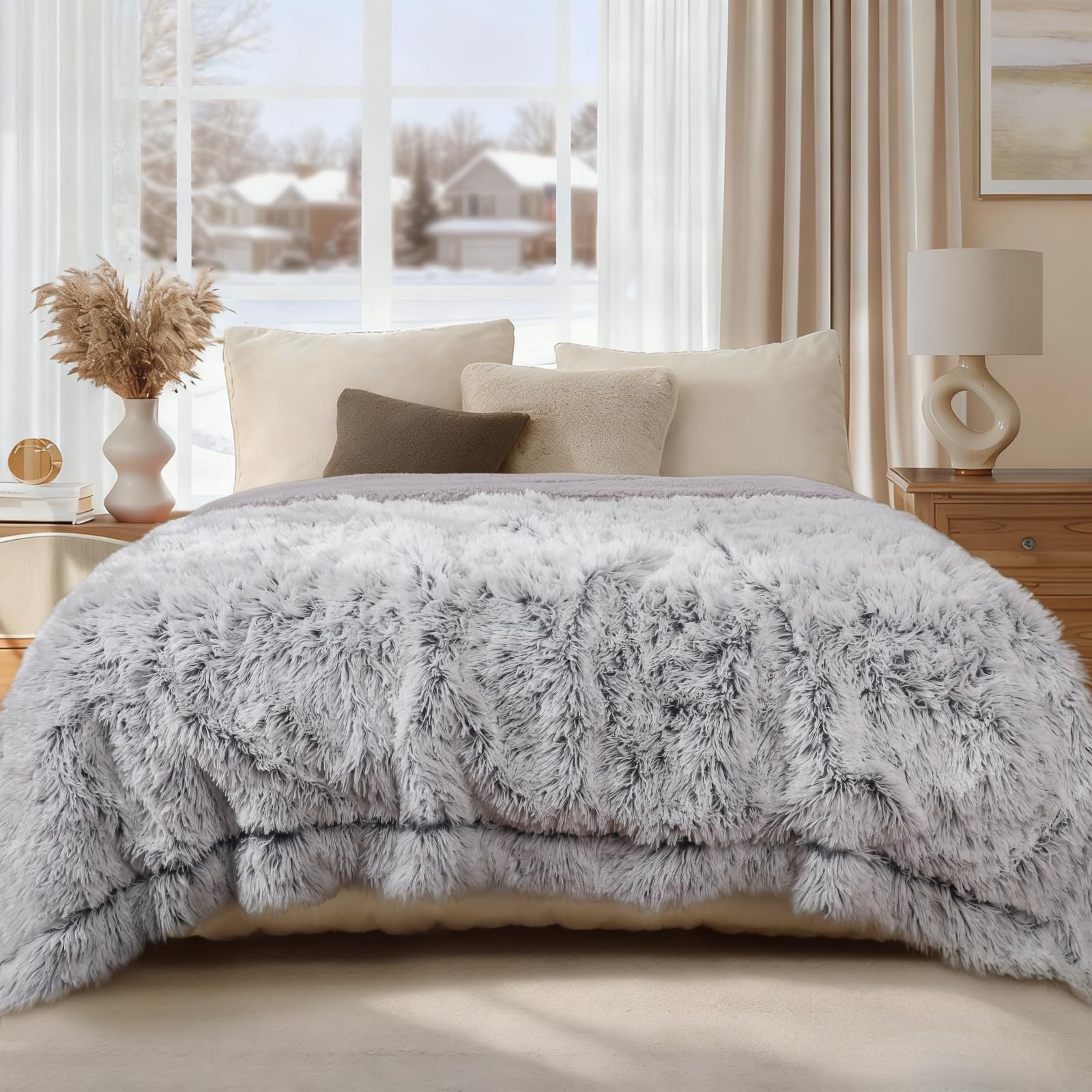 Luciphia Large Waterproof Dog Blanket for Pet Washable Liquid Proof Bed Intimacy Protection Shaggy Plush Calming Long Faux Fur Couch Cover Calming Cat Throw Blankets, Tie-dye Grey, 50" x 60"