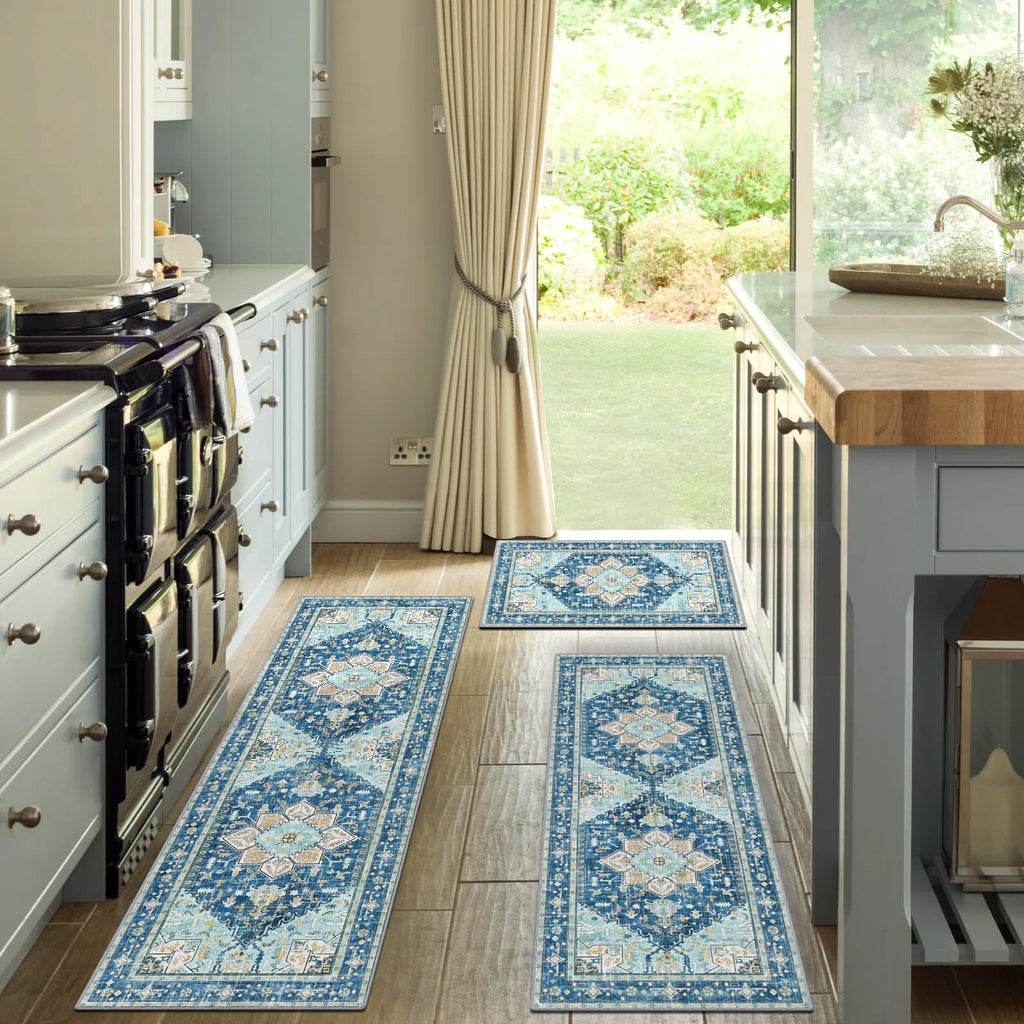 Yamaziot Christmas Kitchen Rugs Sets of 3, Non Slip Kitchen Mats for Floor with Rubber Backing, Holiday Christmas Snowflake Runner Rug Decor Home Decorations for Kitchen, Laundry Room, Hallway