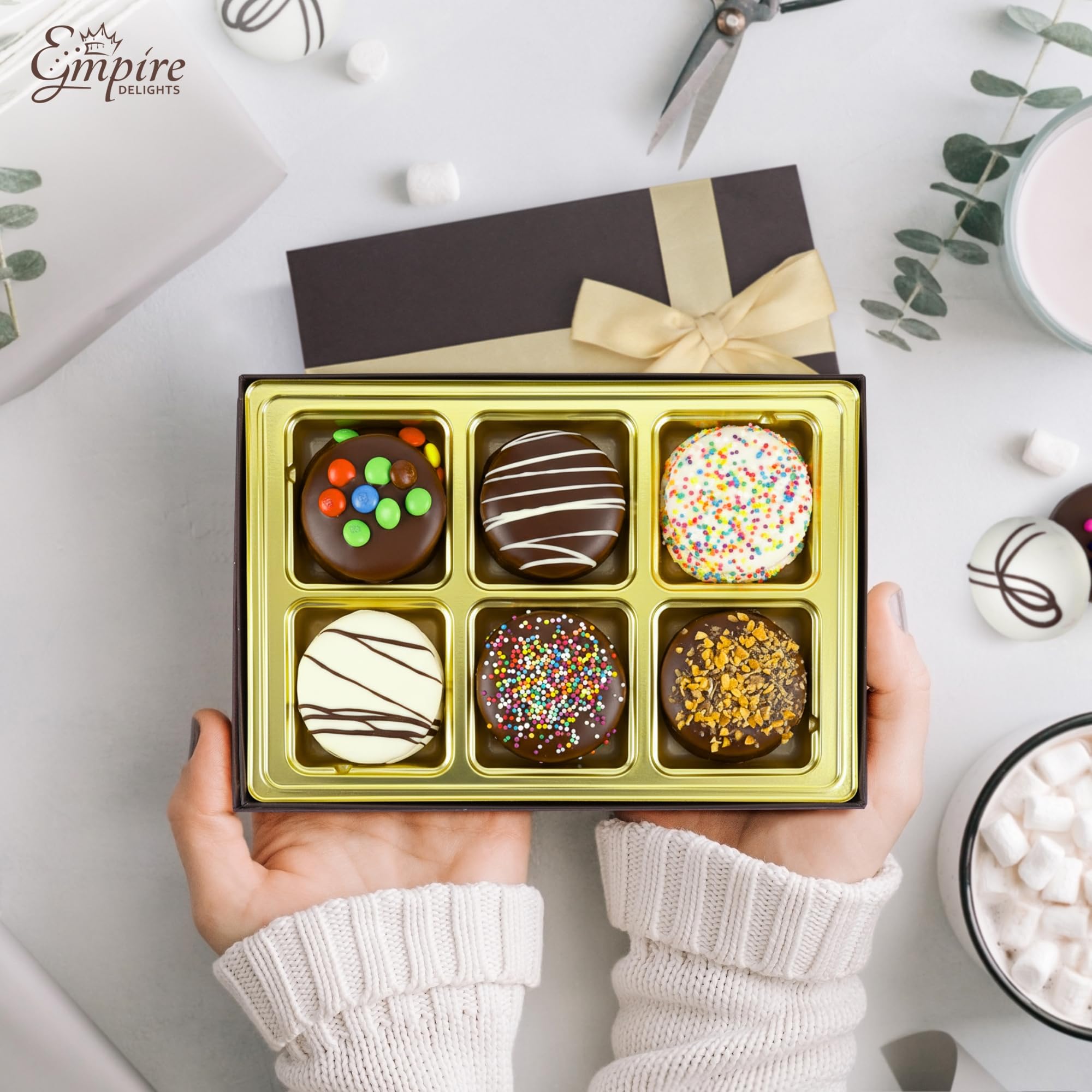 Cookies Gift Basket - Chocolate Gift Basket for Birthday Treats for Women and Men - Fancy Chocolate Covered Cookies for Gifting, 6 Count