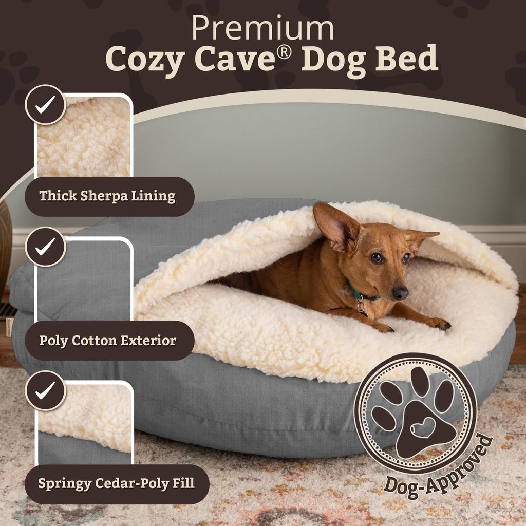 Snoozer Cozy Cave Dog Bed - Indoor Dog Bed with Cover Cave, Covered Calming Burrow for Small Sized Pets with Blanket Attached, Enclosed, Removable Washable Cover - Small, Navy