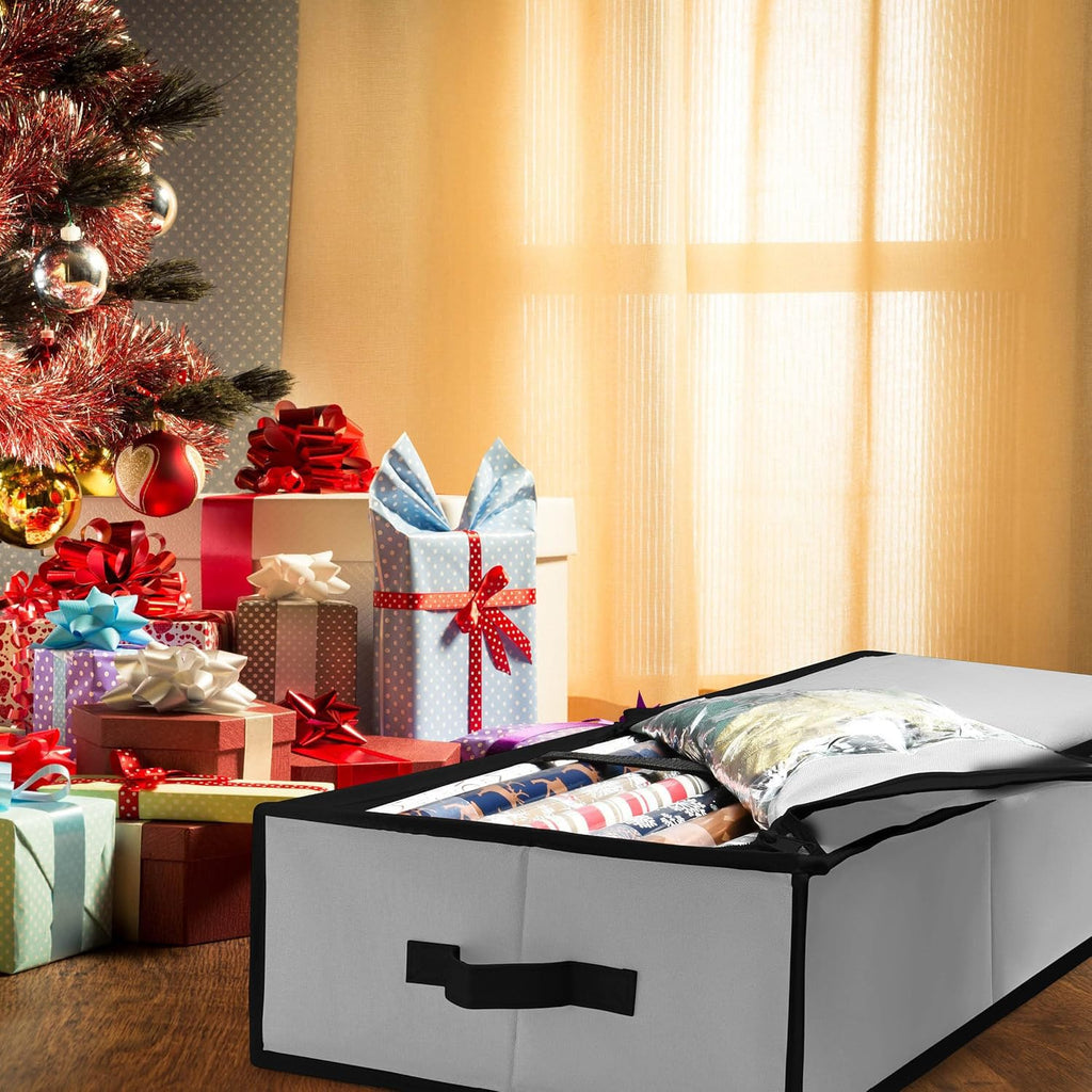 Premium Wrapping Paper Organizer Storage | Gift Wrap Holder With Extra Pockets for Christmas Decorations, Reinforced Handles, Heavy Duty, Ultra-Durable, Tear-Proof Fabric - Fits Up to 27 Rolls (Red)