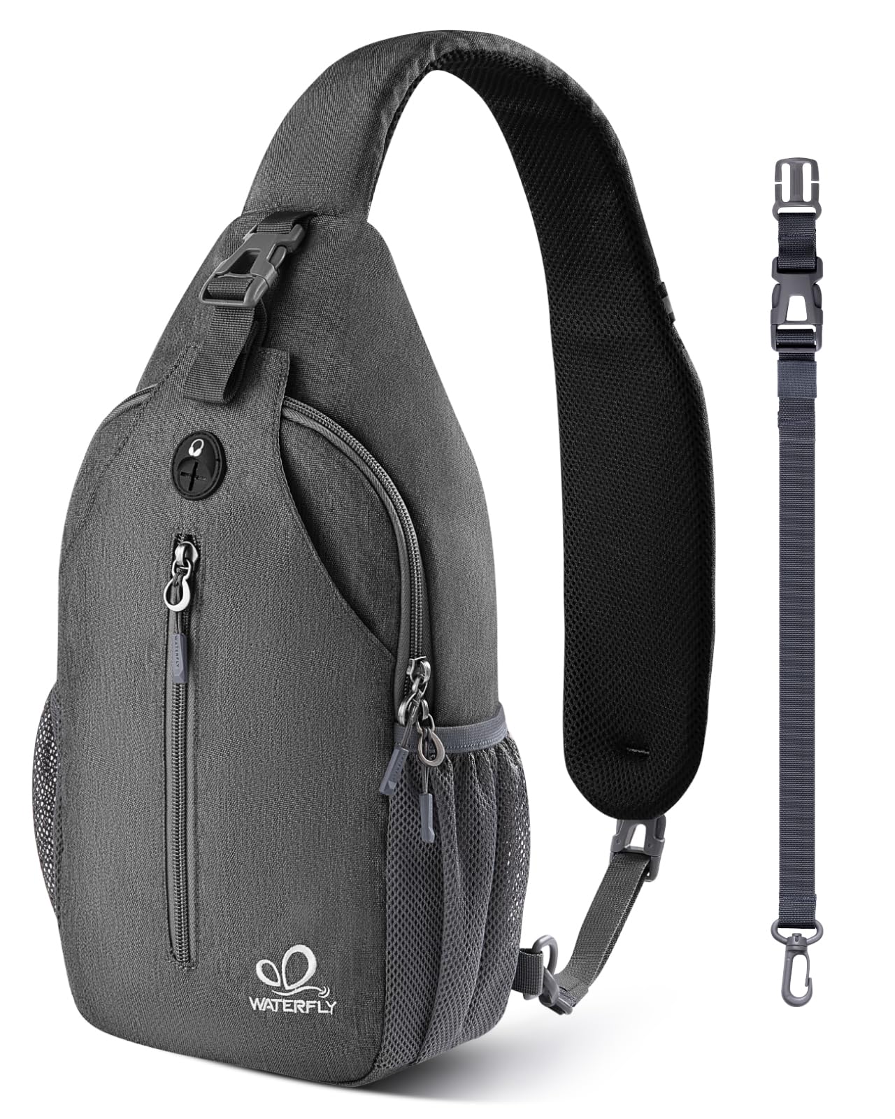 WATERFLY Crossbody Sling Backpack Sling Bag Travel Hiking Chest Bag Daypack (Black)