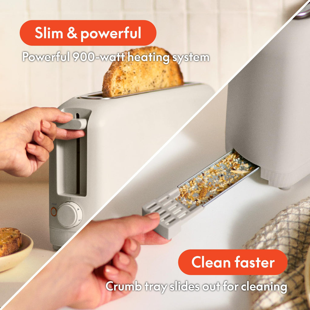 bella 2 Slice Slim Toaster, Fits-anywhere™ Kitchenware, 6 Setting Shade Control with Reheat & Cancel Buttons, Fits Sourdough, 10” Long Slot, Anti Jam & Auto Shutoff, 900 Watt, Surf