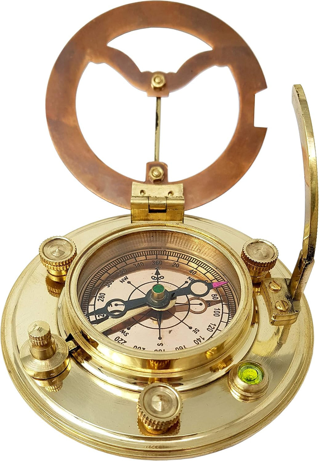 Brass Nautical - Antique Brass & Copper Sundial Compass, Sundial Clock in Box Gift Sun Clock Ship Replica Watch