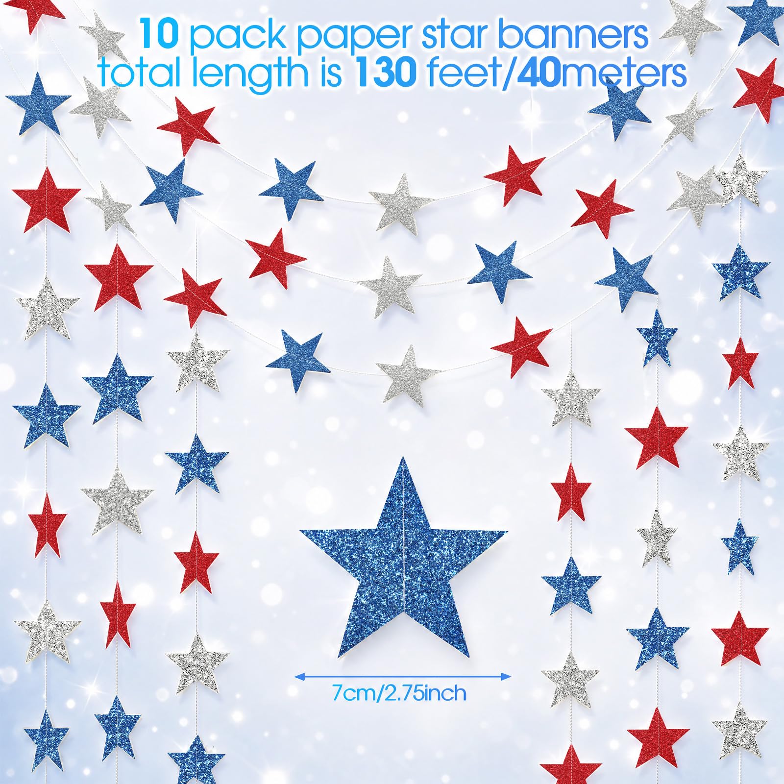 Patelai Glitter Star Garland Banner 2026 Graduation Decor 130 Feet Star Hanging Banner Twinkle Backdrop for Party Birthday Classroom Wedding Supplies(Gold)