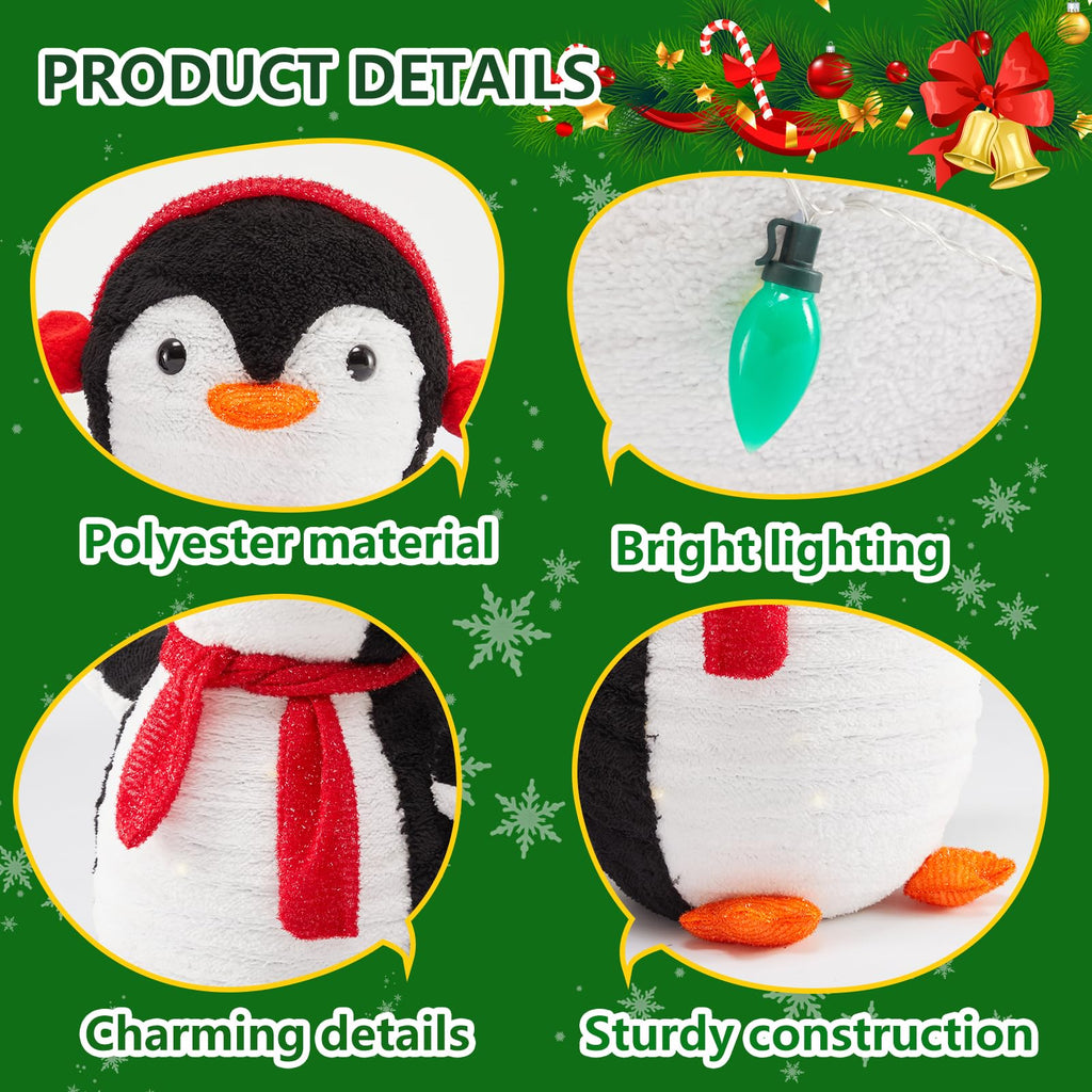 DUMOS 2-Piece Lighted Penguin Family Lovely Outdoor Christmas Decoration, Pop up Holiday Decor with 150 LED Lights for Yard, Garden, Storefront, White&Blue