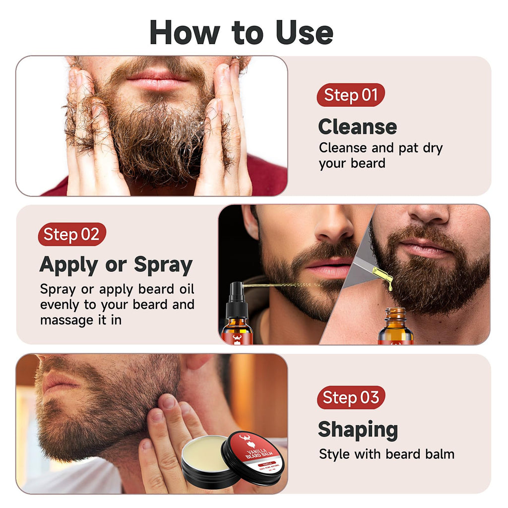 MistySprite Beard Growth Kit for Men, 2X Concentration Biotin Beard Oil & Styling Balm, Natural Facial Hair Conditioner with Argan, Jojoba & Vitamin E, Sandalwood Scent Softener