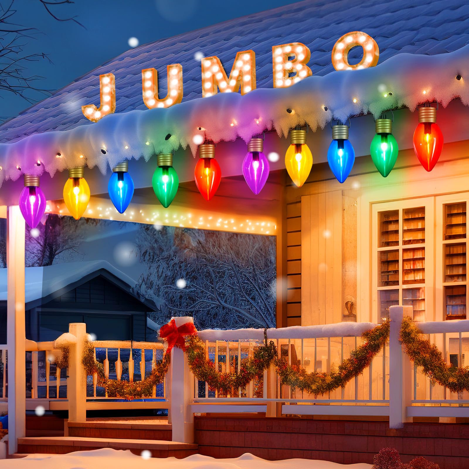 Jumbo C9 Christmas Pathway Lights Outdoor - 8.5 Feet 5 LED C9 Walkway Light, C7 Light Covered Jumbo Multicolor Bulb Christmas Lights Outdoor Decorations for Lawn Holiday Outside Yard Garden