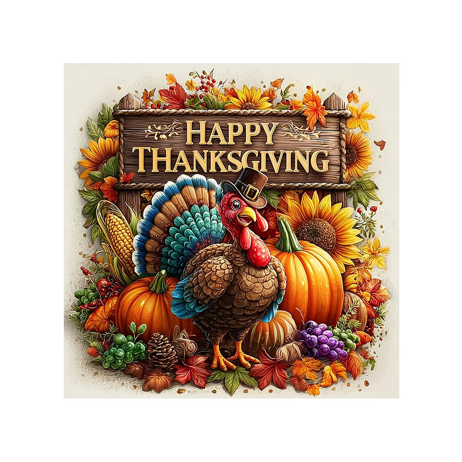 DIYDECORFUN Thanksgiving Turkey Diamond Painting Kits for Adults, 5D Fall Diamond Art Kits for Beginners, Full Round Drill Diamond Dot Painting Gem Art Kits,Home Wall Decor 13.8x13.8 Inch