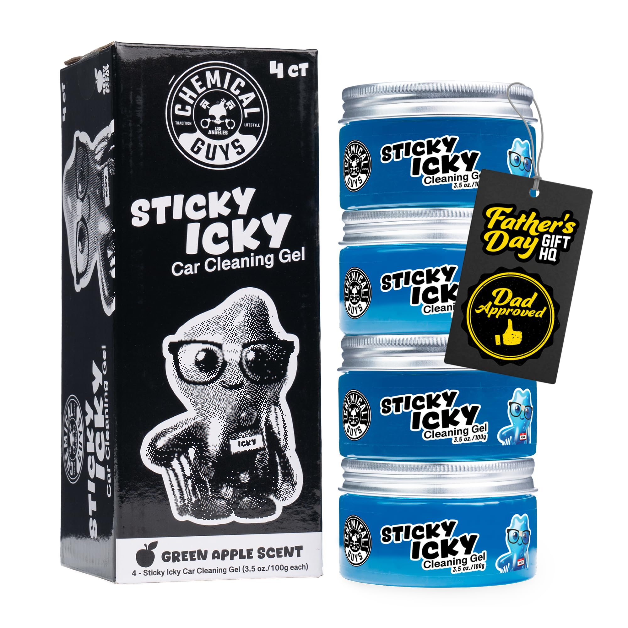 Chemical Guys Sticky Icky Car Cleaning Gel, Green Apple, Interior Car Cleaner, Reusable Automotive Crevice & Interior Dust Cleaner for Air Vents, Consoles, Cup Holders & Keyboards, 4 Pack (100g Each)