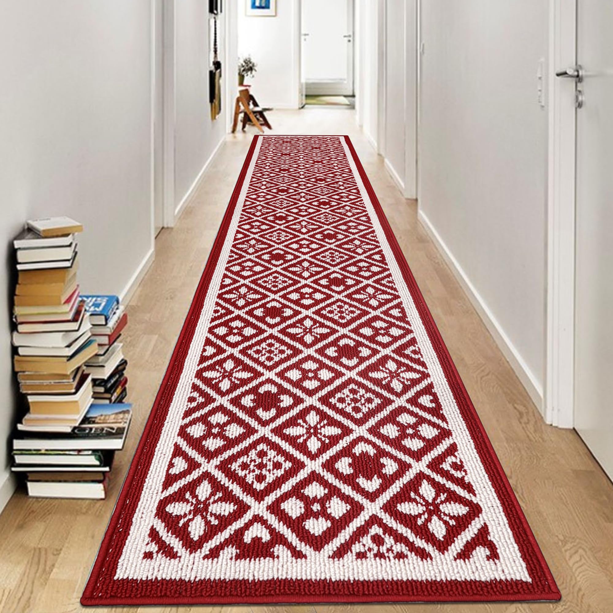 Ileading Christmas Entrance Door Mat, Absorbent Dog Mats for Muddy Paws, Low-Profile Small Red Xmas Decor Kitchen Runner Rug with Non-Slip Backing, Machine Washable Entryway Welcome Mat(Red 24"X36")