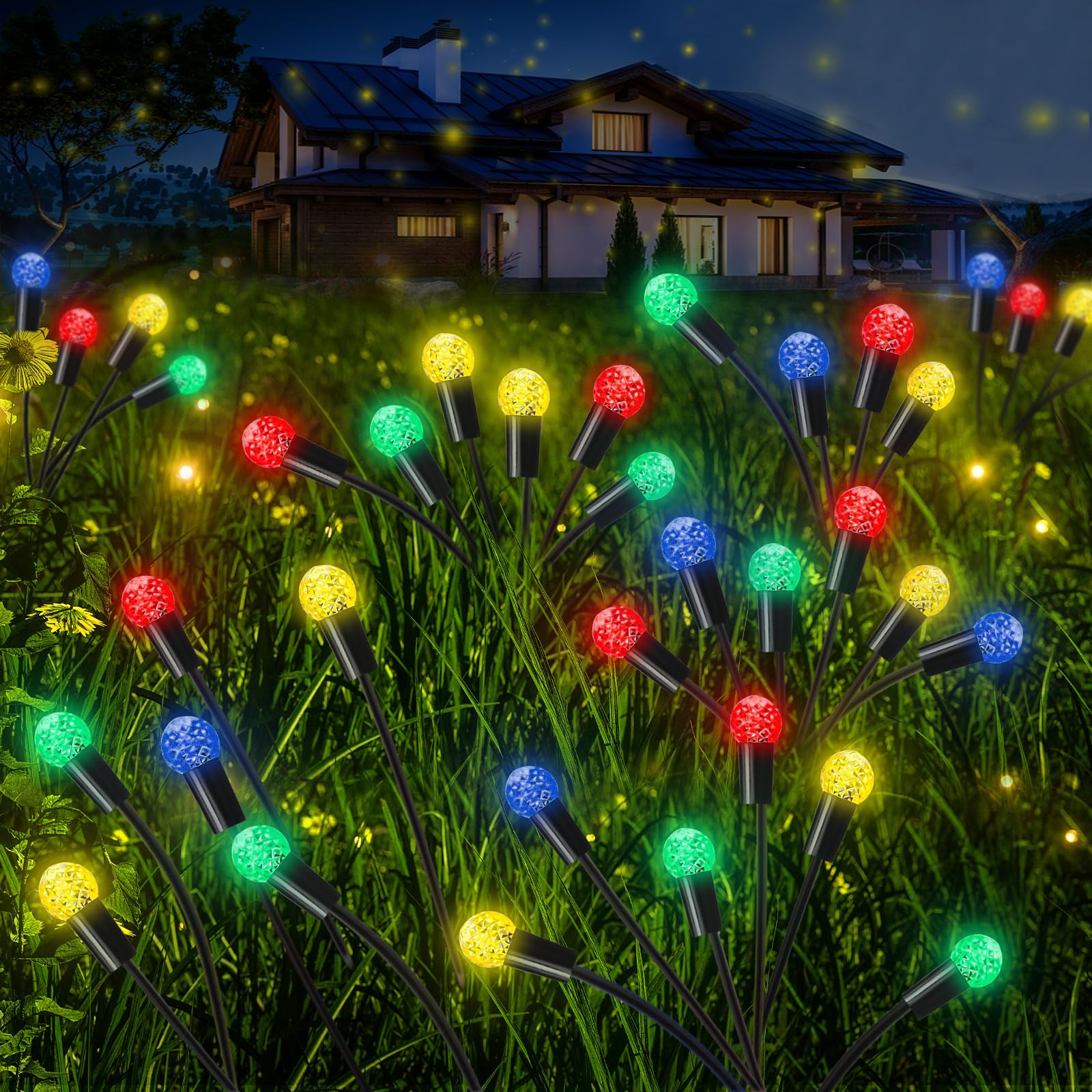 Rossesay 4 Pcs St Patricks Day Outdoor Decorations Solar Lights Waterproof Green 48 LED Swaying Pathway Firefly Stake Lights for Outside Yard Garden Lawn Decorations(Green White,Pine Cone)