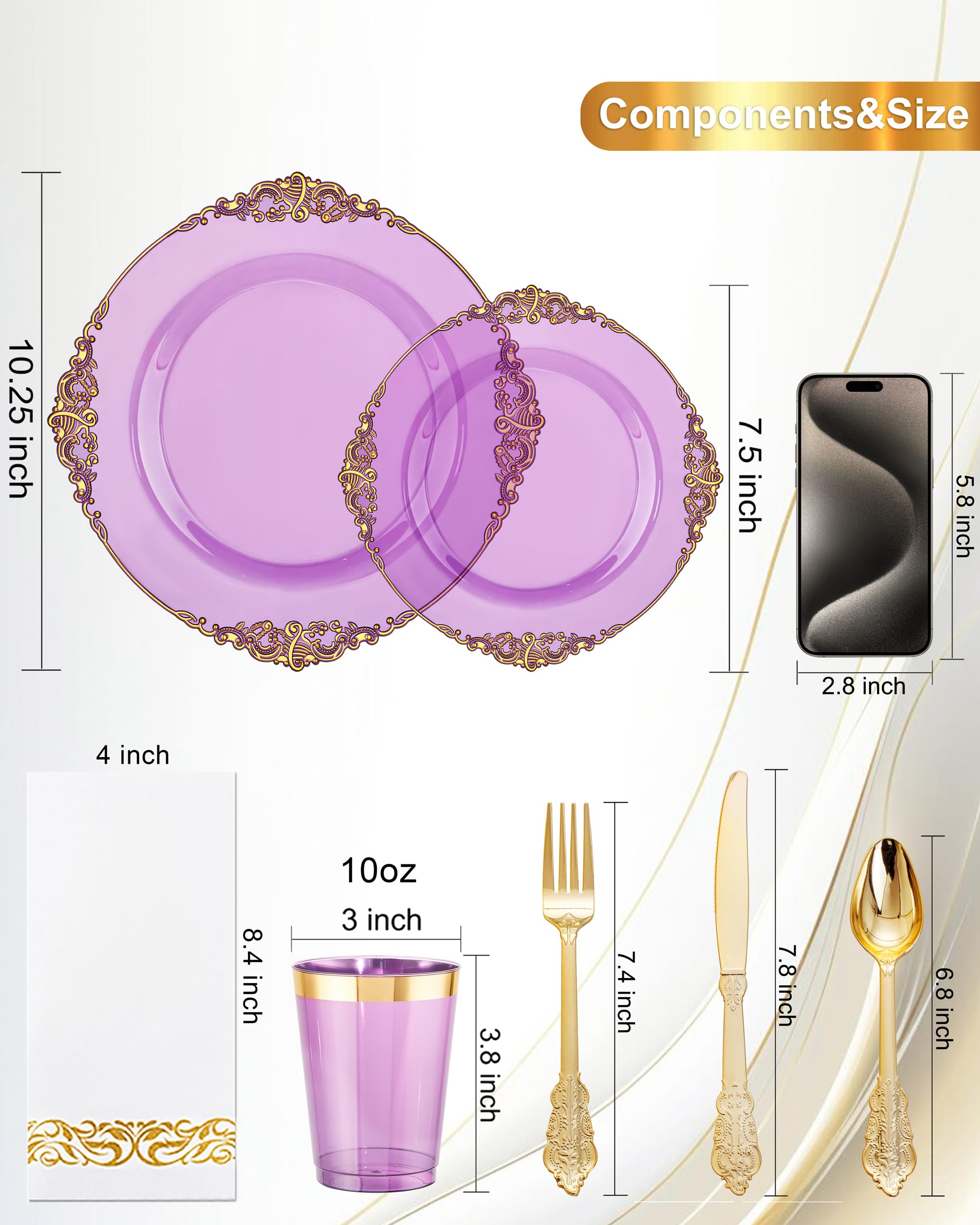 Nervure 175PCS Clear Blue Plastic Plates - Plastic Dinnerware Set Include 25Dinner Plates, 25Dessert Plates, 25Cups, 25Forks, 25Knives, 25Spoons, 25Napkins Perfect for Wedding & Party