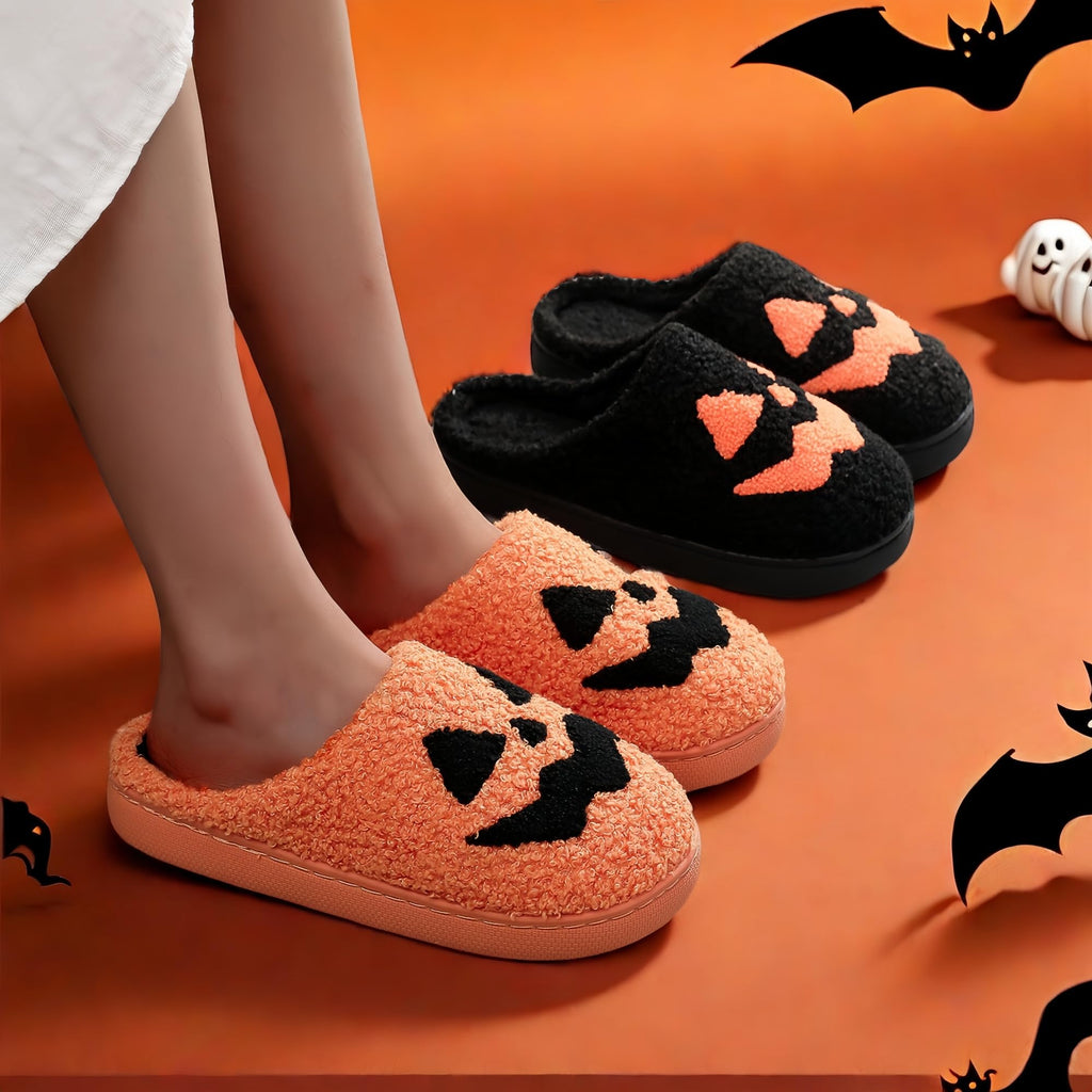 Halloween Slippers for Women Retro Soft Cozy Comfy Plush Lightweight Slip-on Indoor Outdoor Anti-Skid Sole Christmas House Shoes