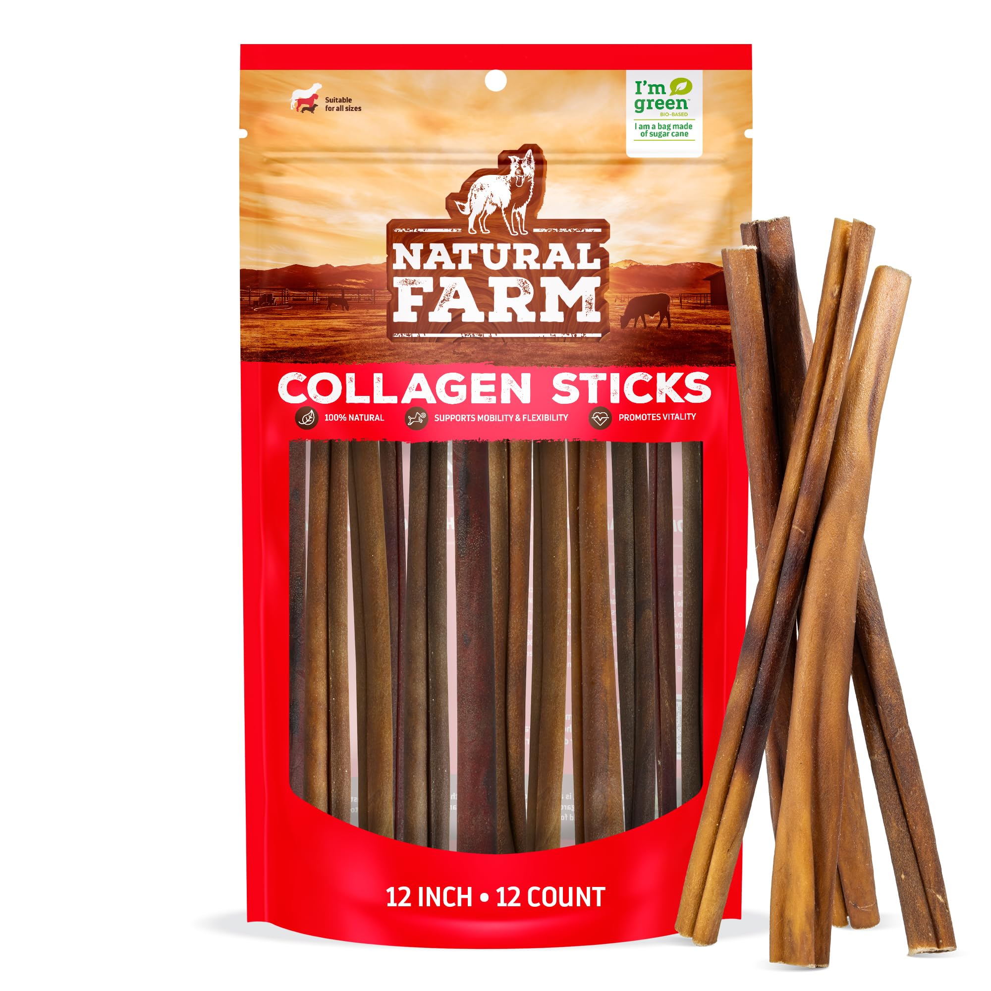 Natural Farm Bully Sticks (6 Inch, 15 Count), Single Ingredient: 100% Beef Chews, Grass-Fed, Non-GMO, Grain-Free, Fully Digestible Treats for Puppies, Small or Senior Dog