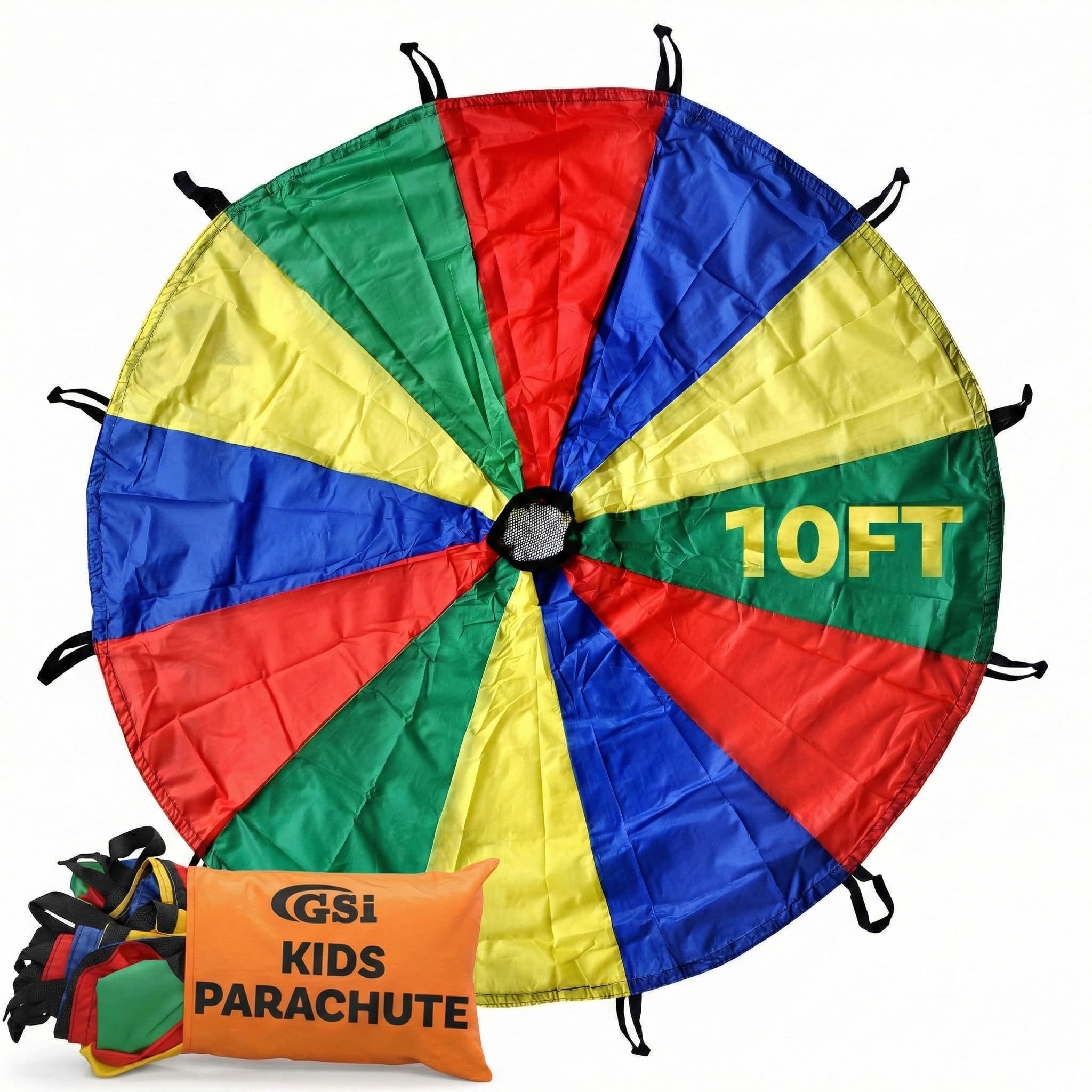 GSi Kids Play Parachute Rainbow Parachute Toy Tent Game for Children Gymnastics Cooperative Play and Outdoor Playground Activities (12 Feet)